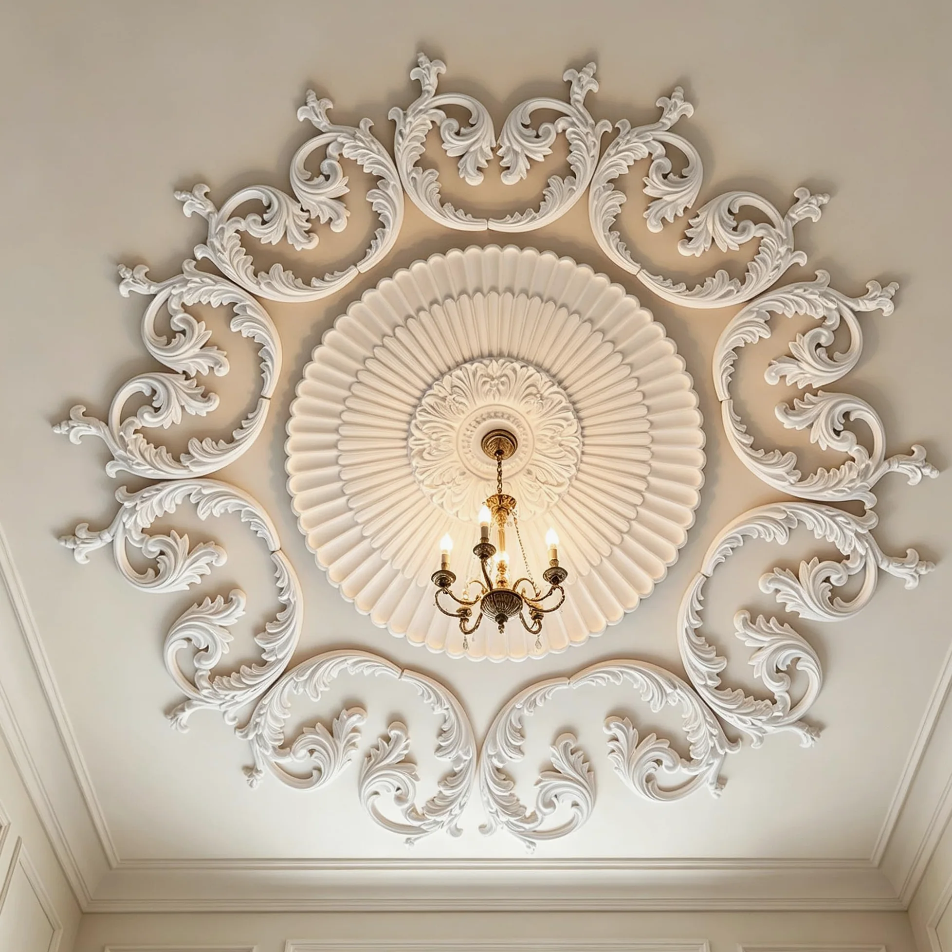 127cm Rosone Lampadario Soffitto Bianco Polistirolo Decorativo | Medaglione del Ventilatore Rotonda Moderno per Pareti Portalampada