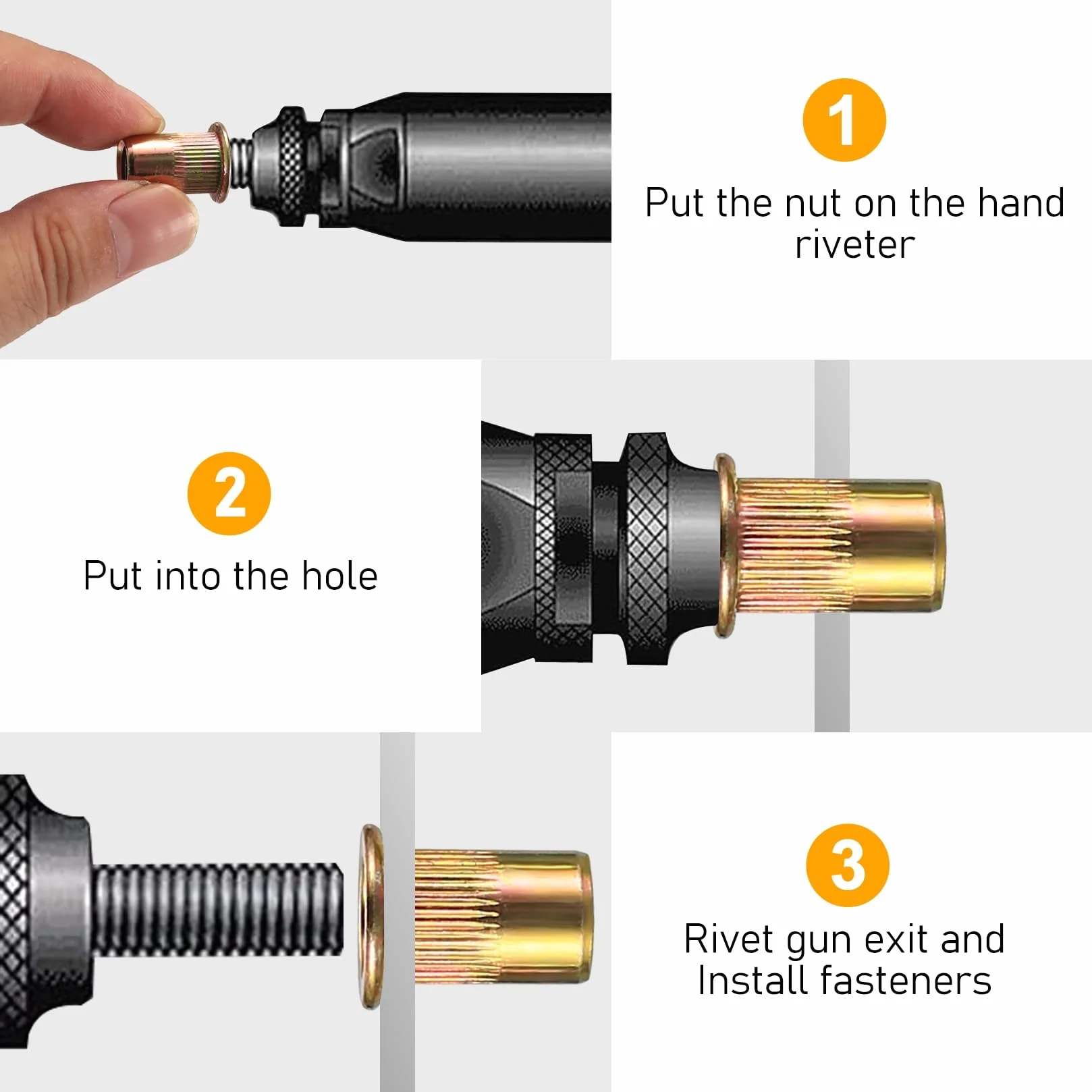 Set di dadi rivetti M3-M10, inserti filettati in acciaio al carbonio, testa piatta rotonda per metallo e legno