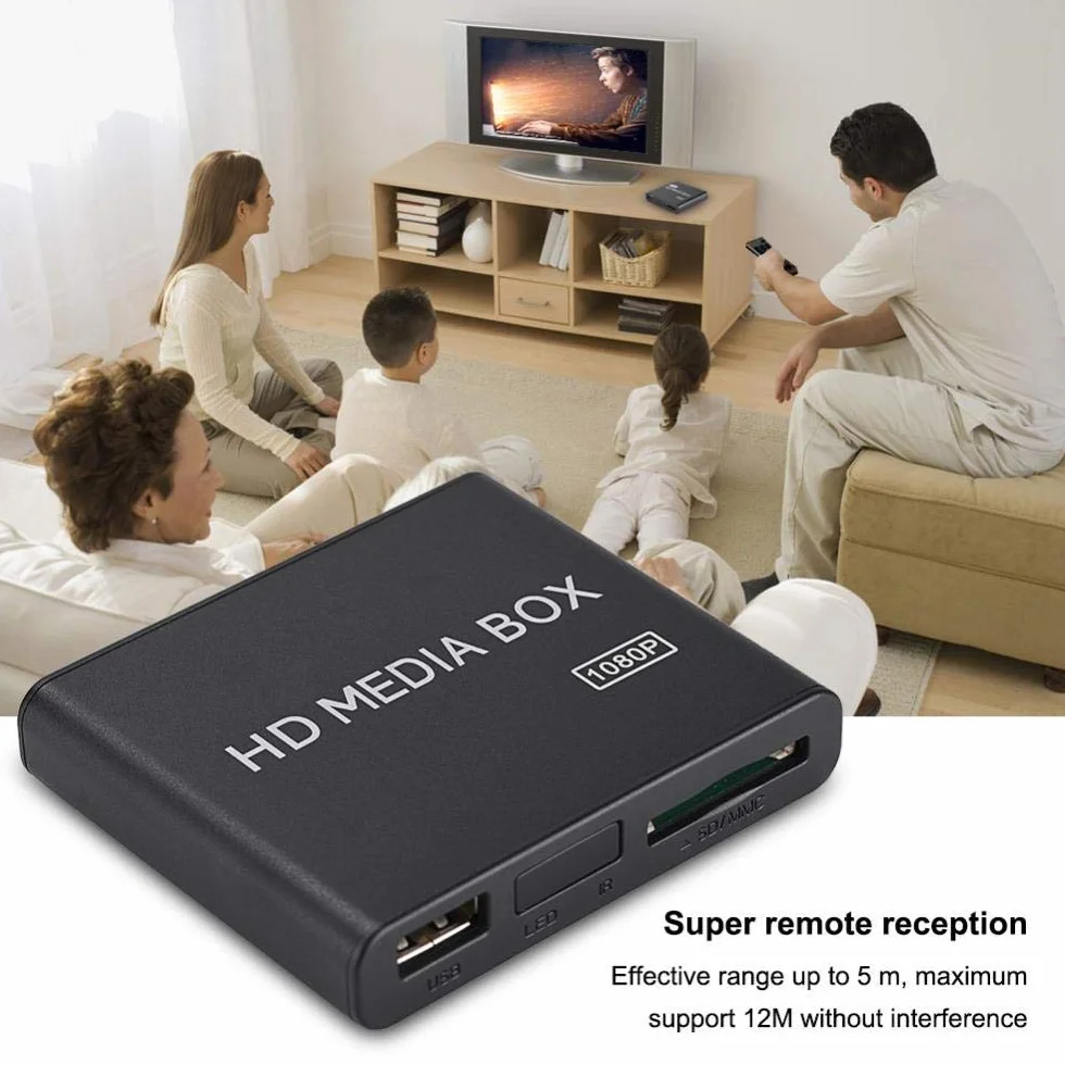 Mugast Mini Media Player Box, Lettore Multimediale Video Full HD 1080P con Telecomando, Supporto USB Mobile Hard Disk MMC RMVB MP3 AVI MKV(EU Plug)