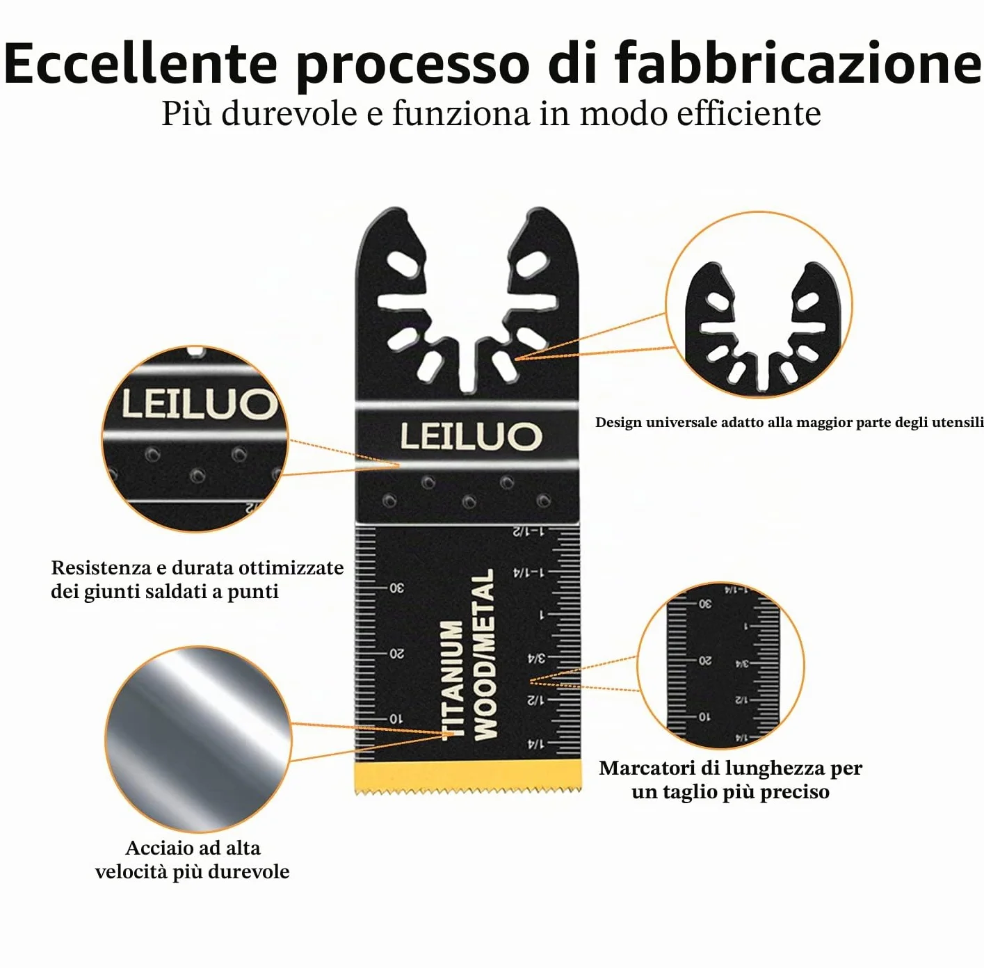 LEILUO - 5 lame oscillanti per utensili oscillanti in titanio, per materiali duri, chiodi in metallo, lame per sega oscillante, adatte per Dewalt, Rockwell, Milwaukee, Makita, Ryobi