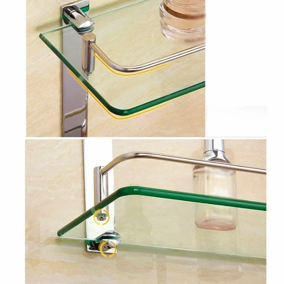 Mensole da bagno in vetro temperato con binario, 400 mm, in acciaio inox, installazione senza punzonatura, soluzione salvaspazio per bagni moderni