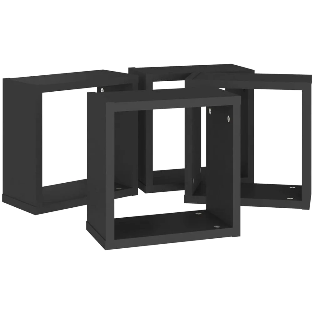 Scaffalature, mensole da parete e sporgenze, mensole cubiche da parete, 4 pezzi, nero, 30 x 15 x 30 cm