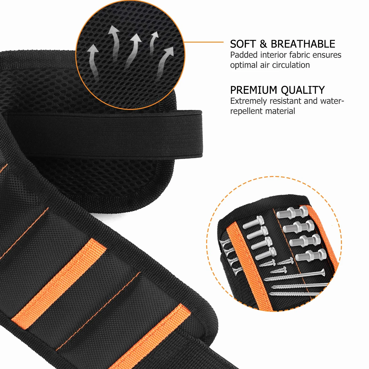 Bracciale Magnetico Uomo con 15 Magneti Super Forti per Fissaggio Viti Chiodi Attrezzi