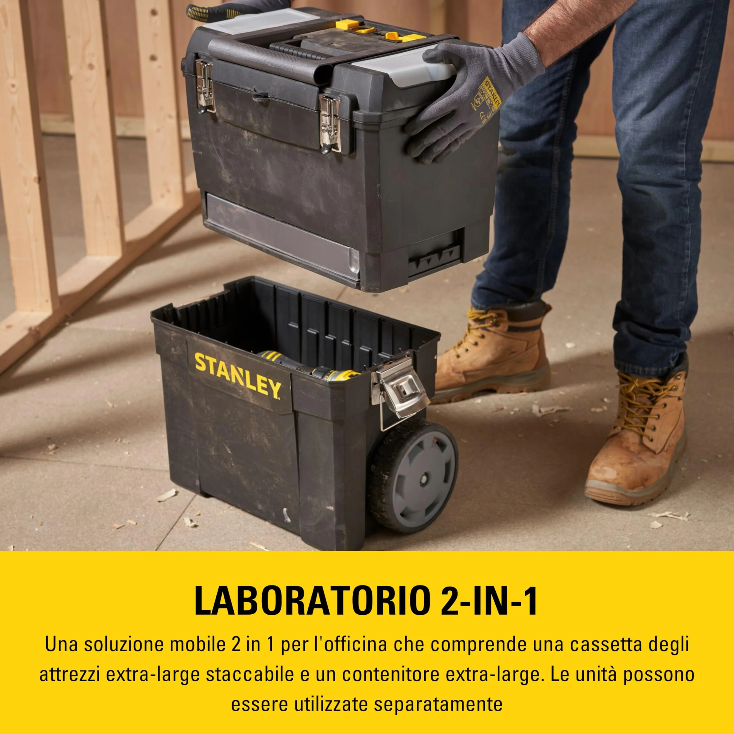 STANLEY Centro di lavoro mobile 2 in 1 1-93-968 con unità impilabili e cassetta degli attrezzi rimovibile
