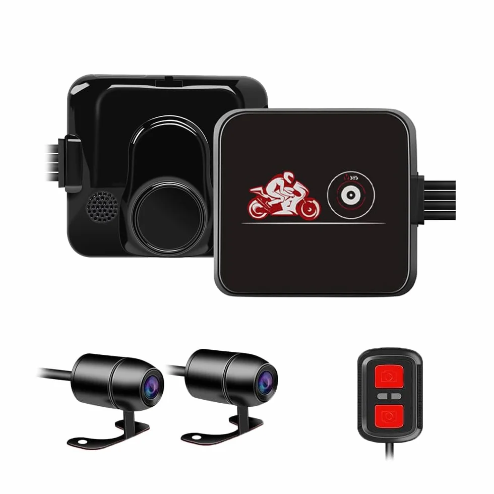 VSYSTO Dash Cam Moto, Fotocamera per Moto Obiettivo Grandangolare 130°, Impermeabile Doppia Anteriore e Posteriore 1080P Videocamera con WiFi, Visione Notturna, Sensore G, Registrazione in loop