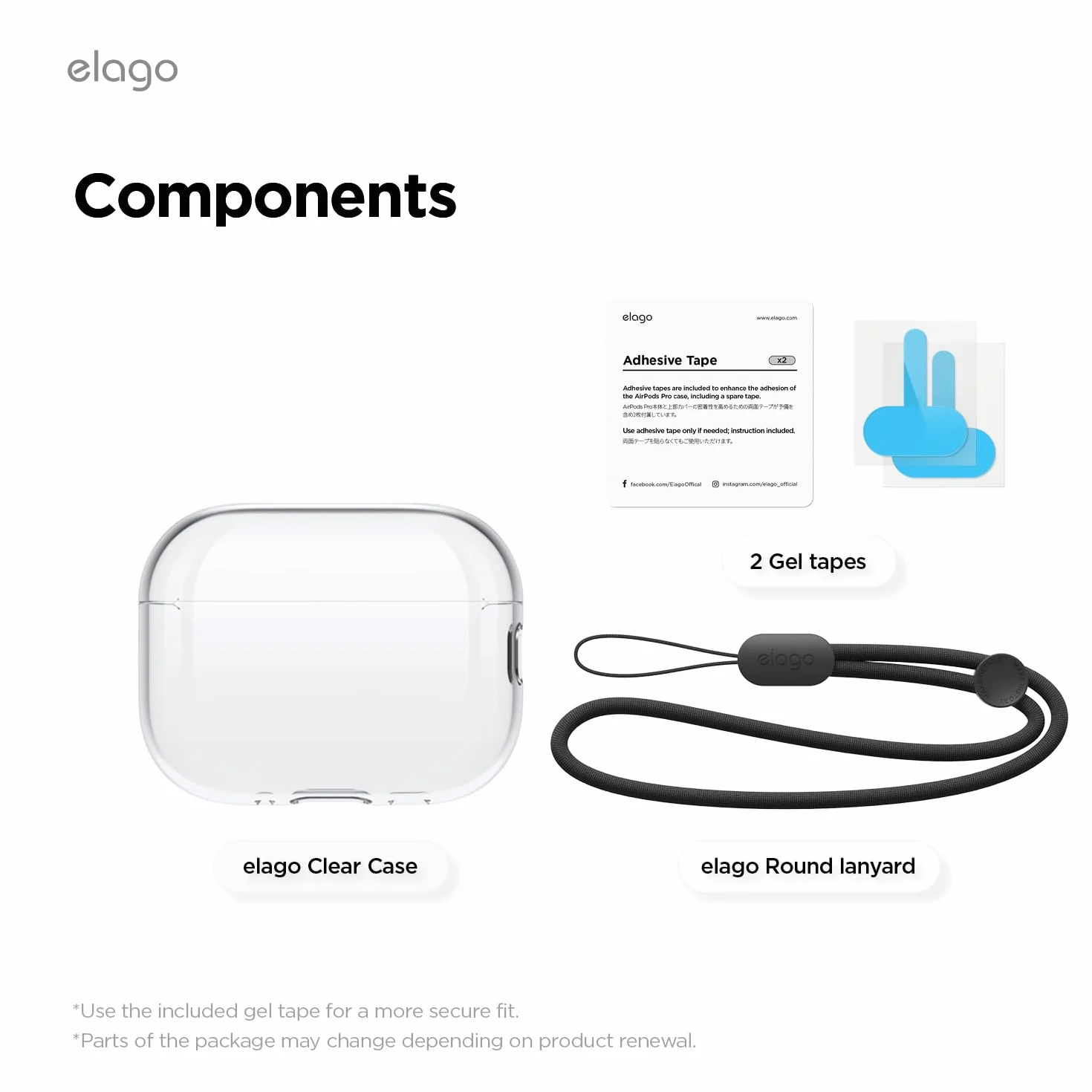elago Custodia Trasparente per AirPods Pro 3, con Cinturino Portatile, Compatibile con Ricarica Wireless, Trasparenza Duratura, Antiurto, LED Frontale Visibile, Adattamento Perfetto (Trasparente)