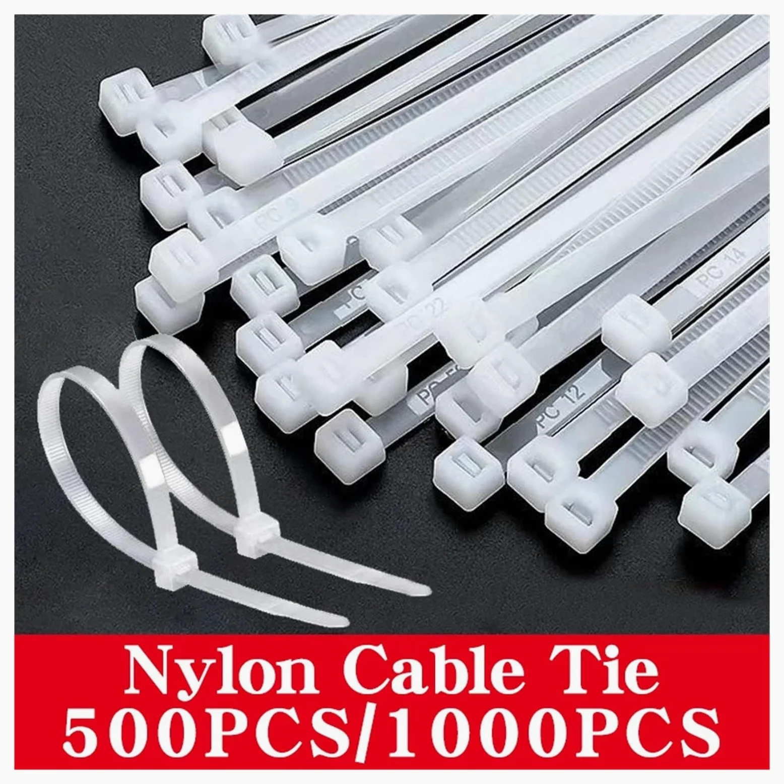Fascette fermacavi bianche da 500/1000 pezzi, fascette fermacavi in ​​nylon autobloccanti for il raggruppamento dei cavi Organizzatore Cavi(Black,2.5x300 (500pcs))