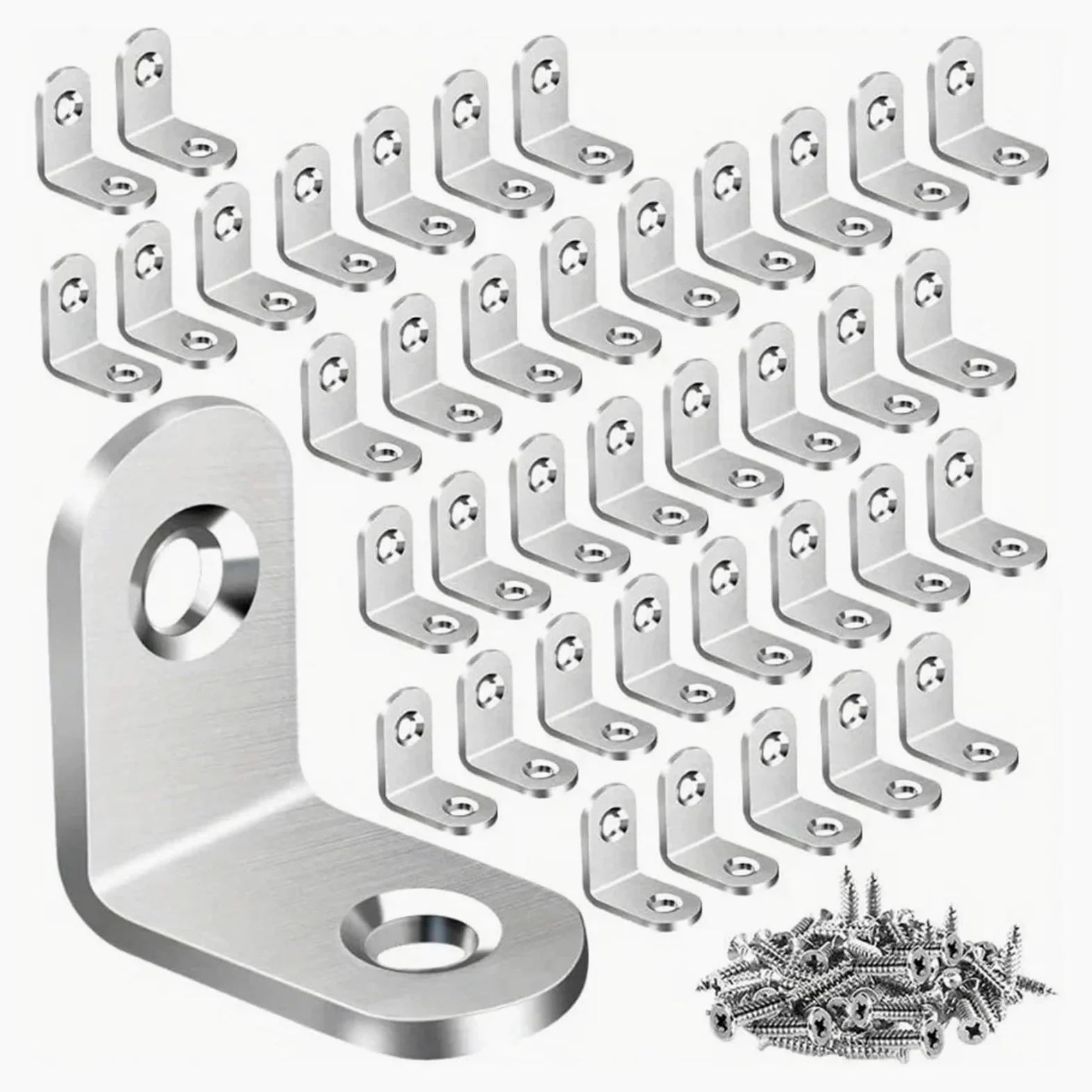 Staffe a L in acciaio inossidabile da 40 pezzi - Supporto angolare piccolo ad angolo retto for scaffali, mobili in legno, sedie, ferramenta for Adatto per il fissaggio e il supporto