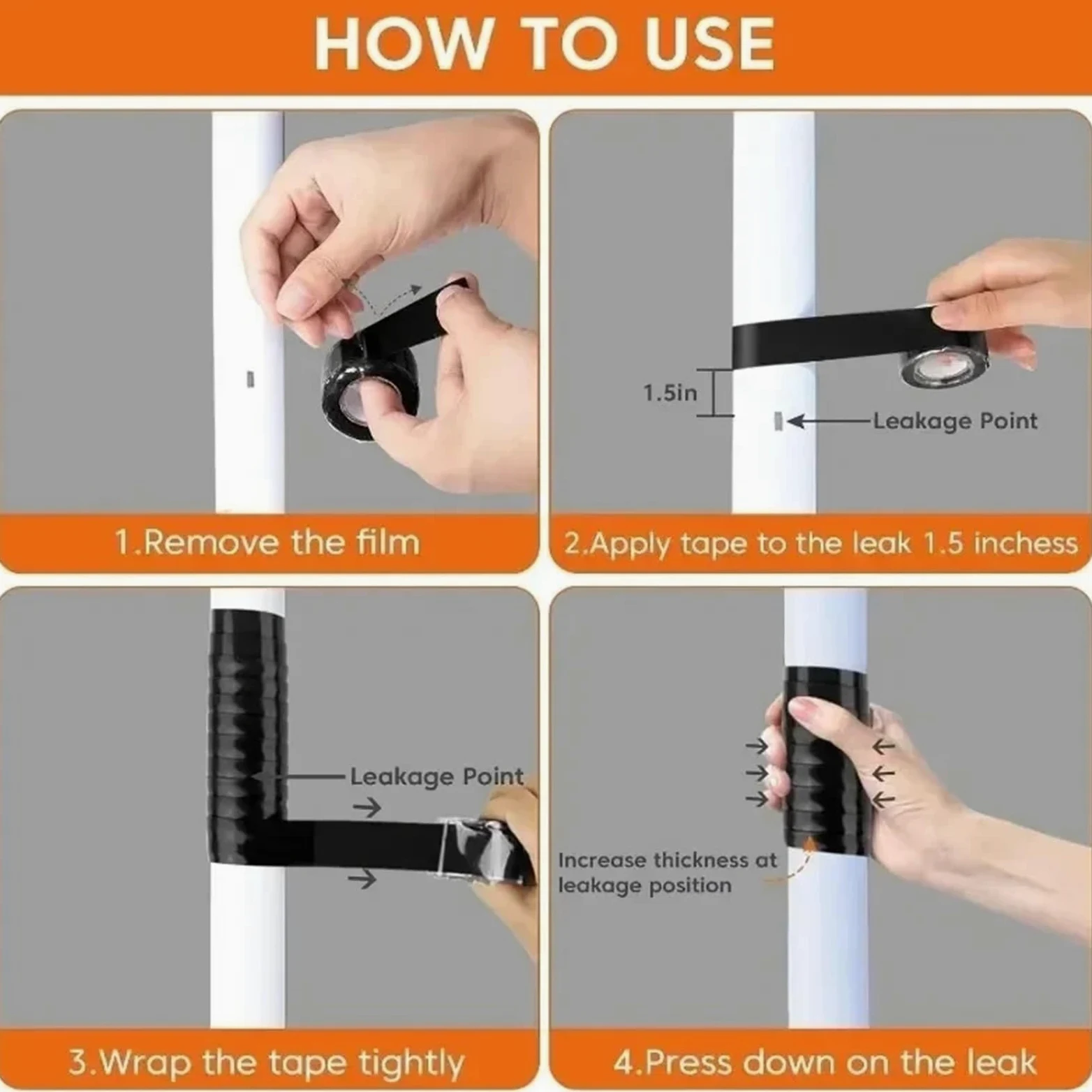 Nastro isolante autofondente in gomma siliconica | Bianco e nero, 12 rotoli da 1 pollice x 10 piedi x 0,5 mm: riparazione di tubi flessibili e radiatori di emergenza(Black)