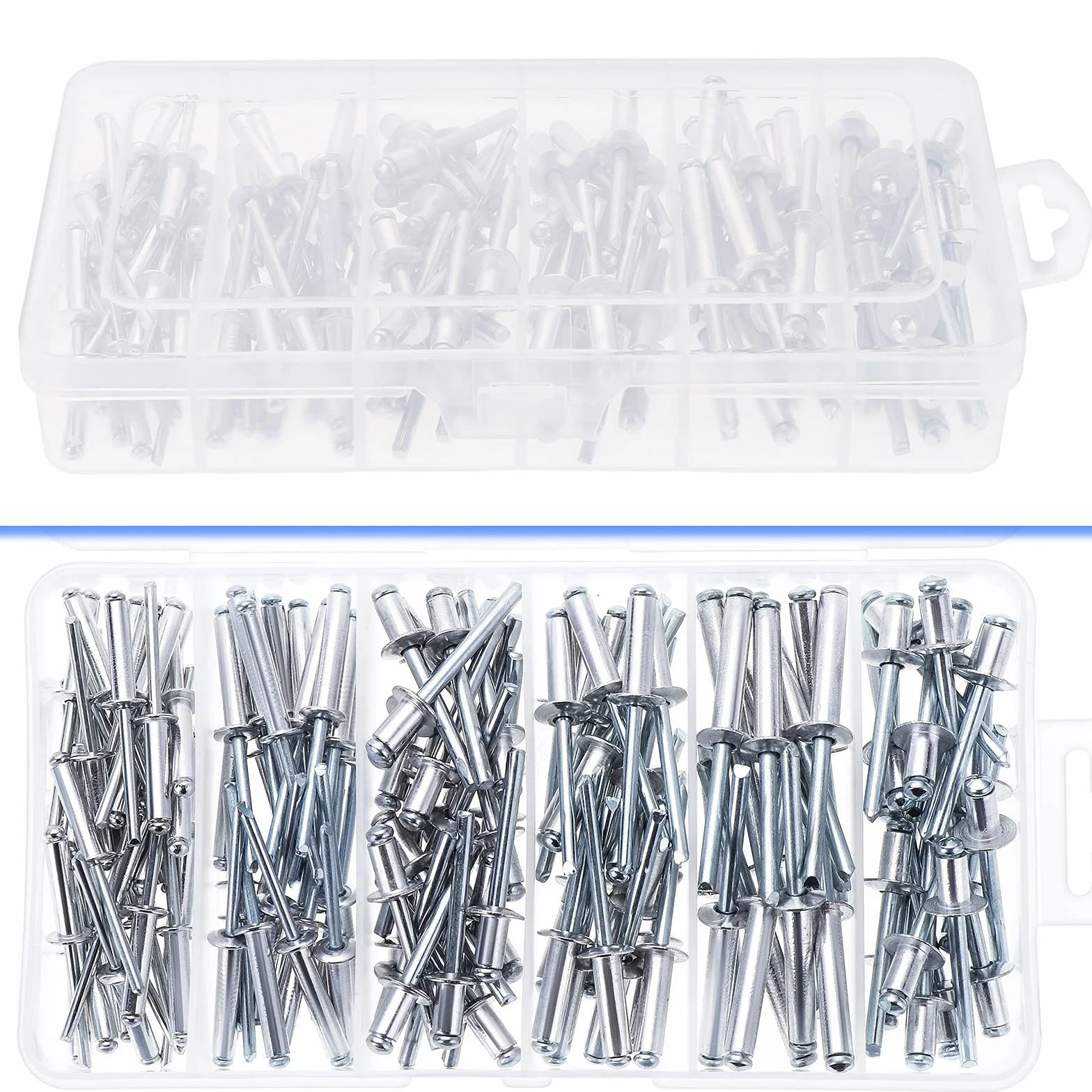 Gueenky 135 Pezzi Rivetti in Alluminio, 5/6/6,4 mm, 6 Dimensioni Set Rivetti Pop Ciechi per Metallo Legno Plastica