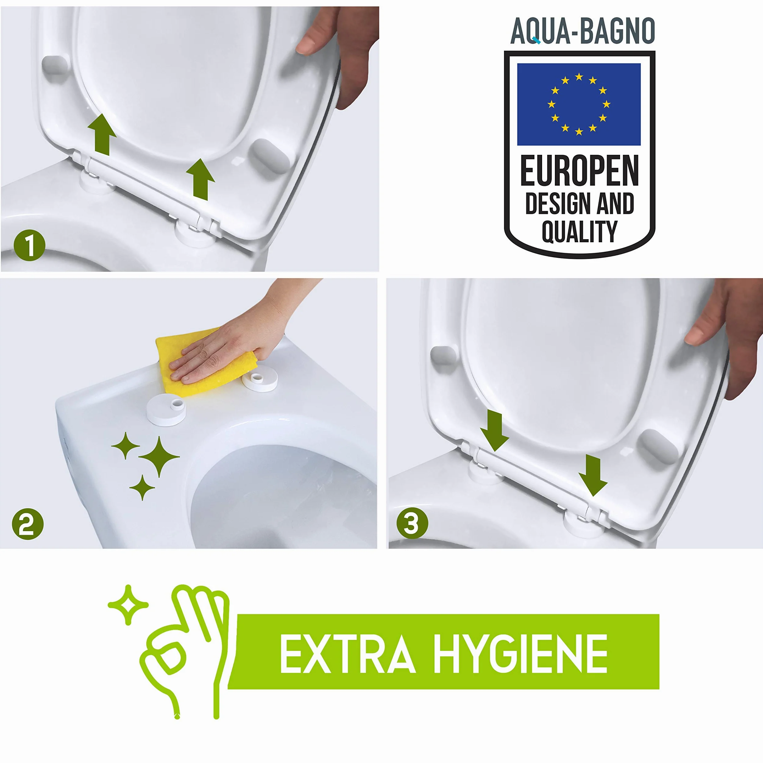 Aqua Bagno Diamond Diamond Universal D-Form Premium - sedile WC di alta qualità in polipropilene con chiusura softclose ed estraibile - sedile WC - coperchio WC