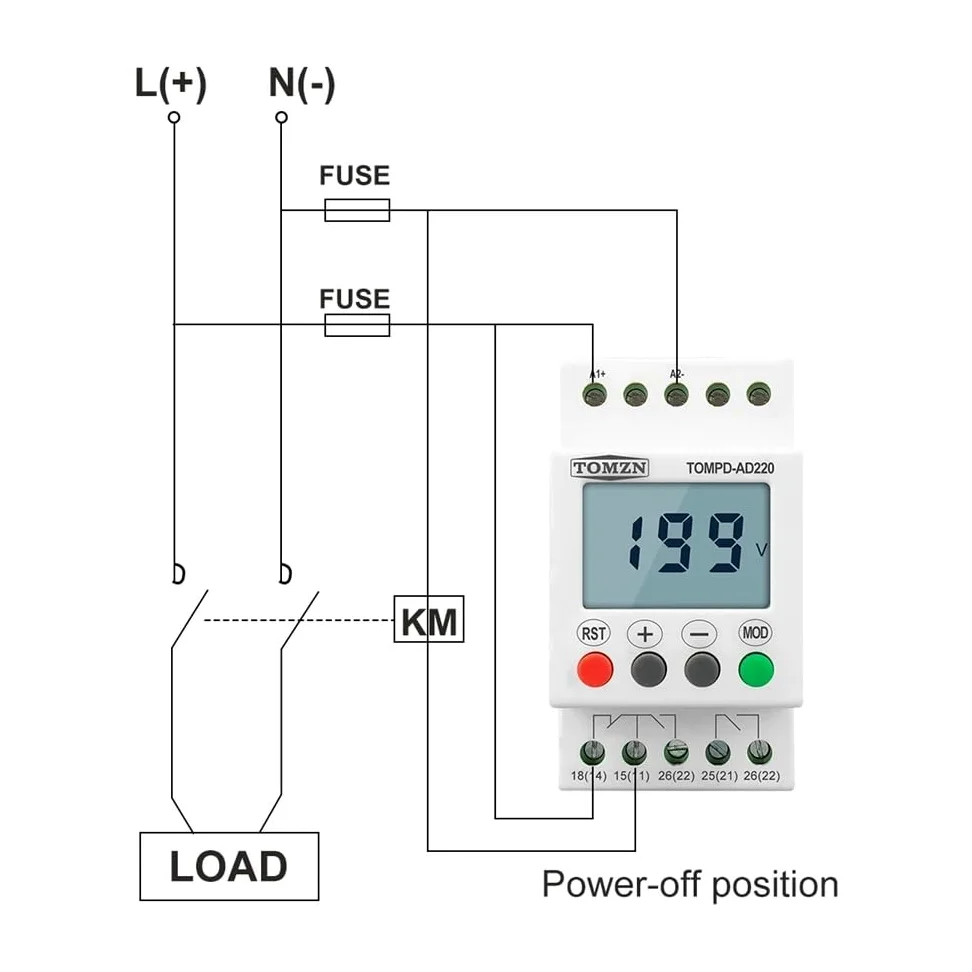 Interruttore Magnetotermico AC DC. Regolazione regolabile sopra e sotto Protezione di tensione SINGLE PASSAGGIO Tensione DIN monitoraggio del relè