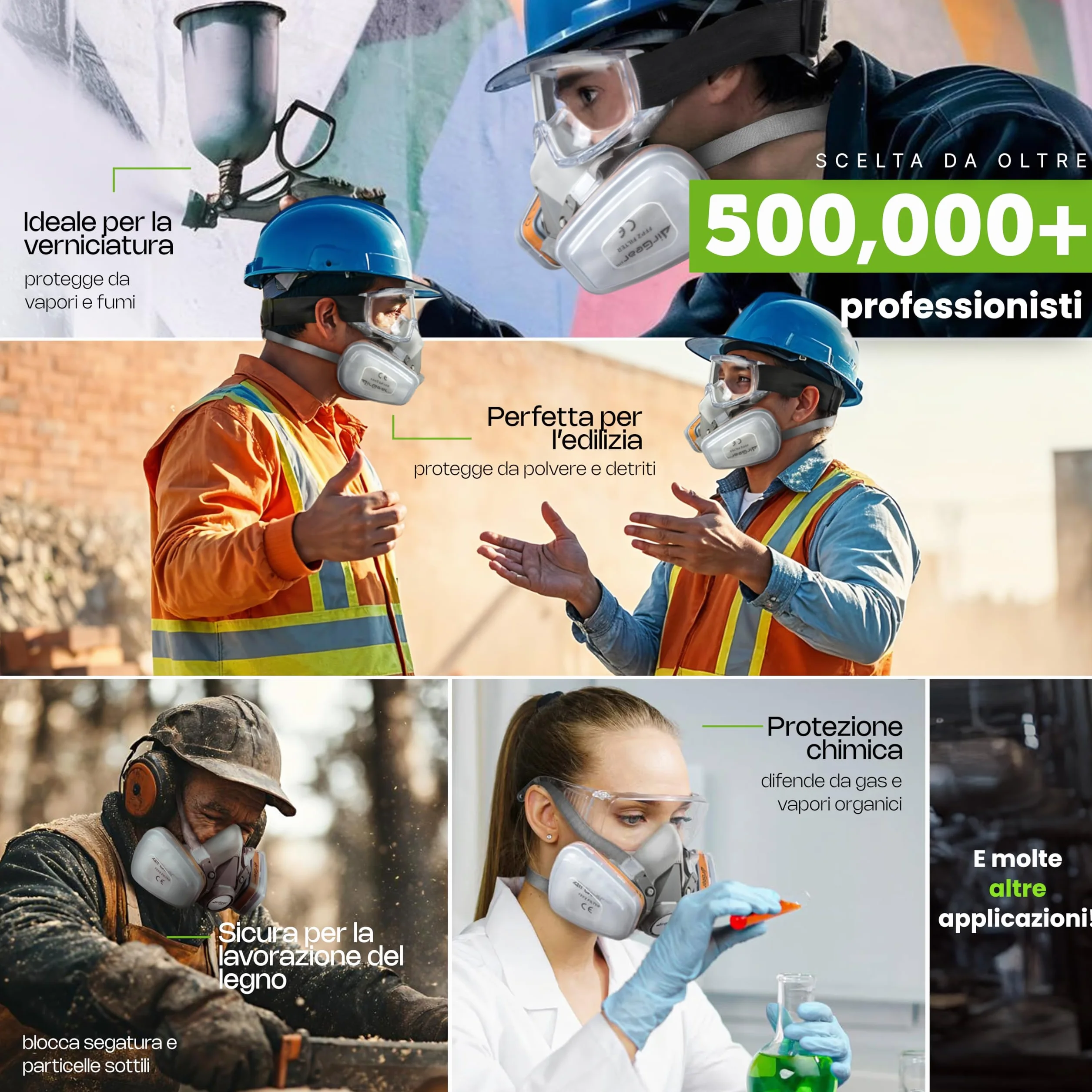 AirGearPro G-500 Maschera di protezione respiratoria riutilizzabile con filtri e occhiali di protezione