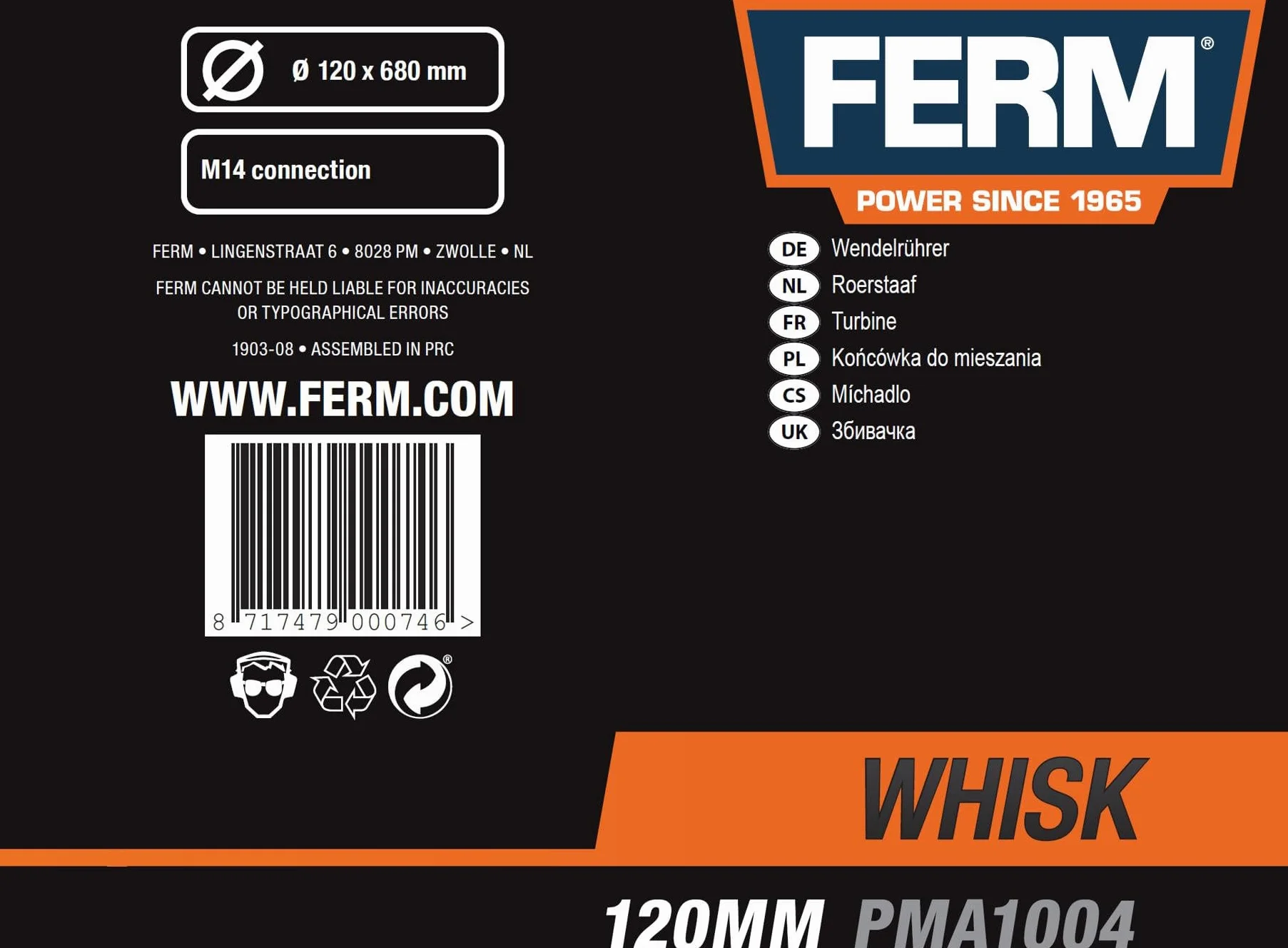 FERM Frusta - per Materiali Collosi e Viscosi 120x680mm - per miscelatore