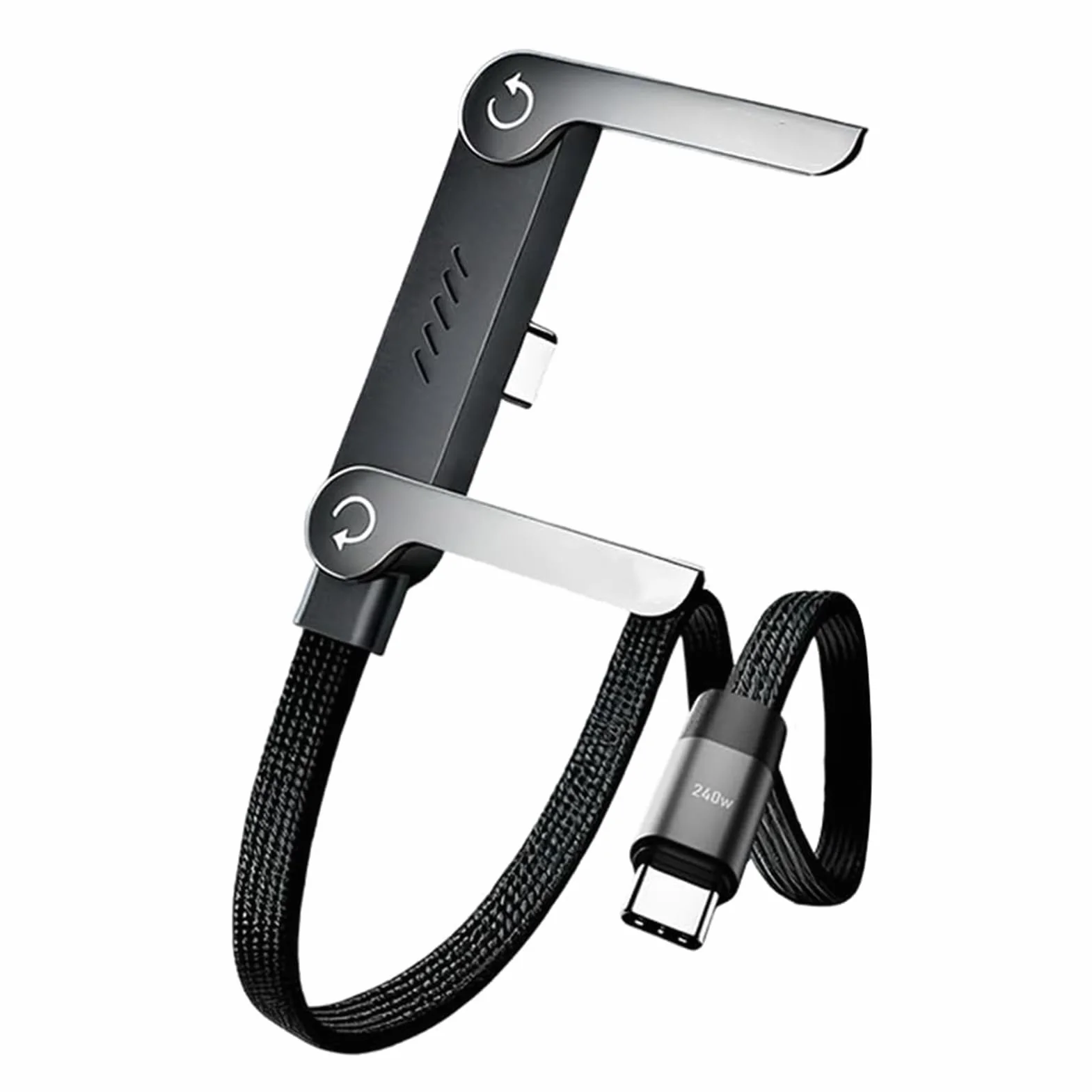 Sideways - Caricatore per telefono, cavo di ricarica 2 in 1 con supporto per telefono, ricarica super veloce da 240 W e supporto pieghevole, cavo universale di tipo C per smartphone