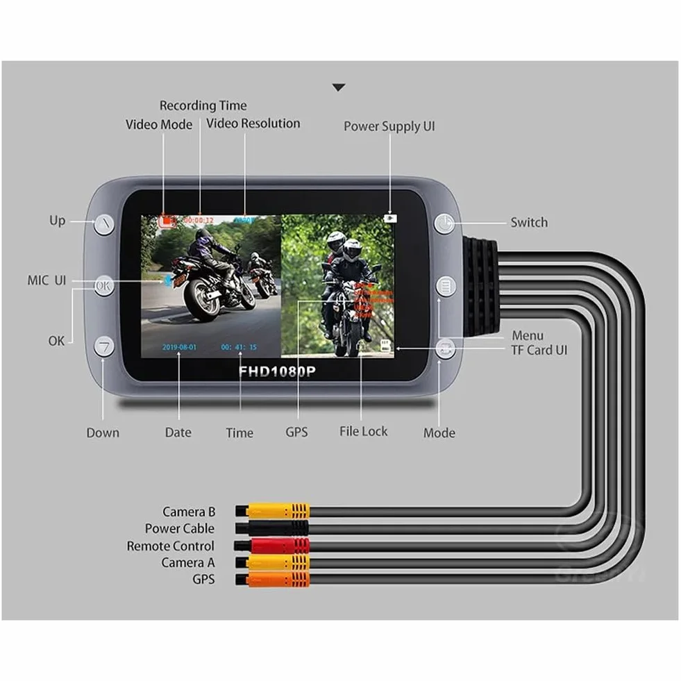 WiFi DVR per Moto Dash Cam 1080P+1080P Full HD Vista Anteriore Posteriore Telecamera per Moto Impermeabile GPS Logger Recorder Box Pezzi di Ricambio di Ricambio (B)