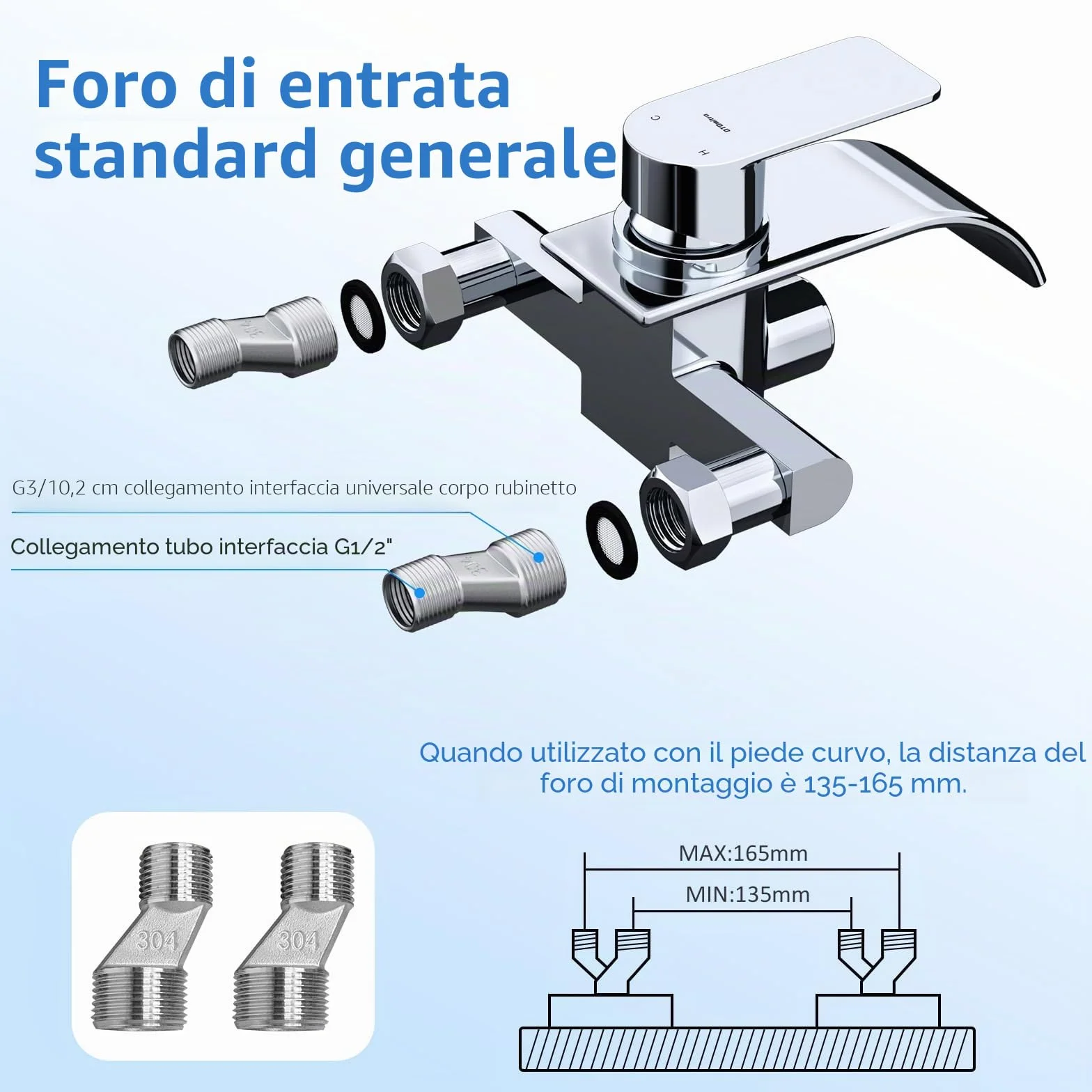 rubinetto vasca doccetta mano cascata miscelatore ottone 3 funzioni interruttore pressione