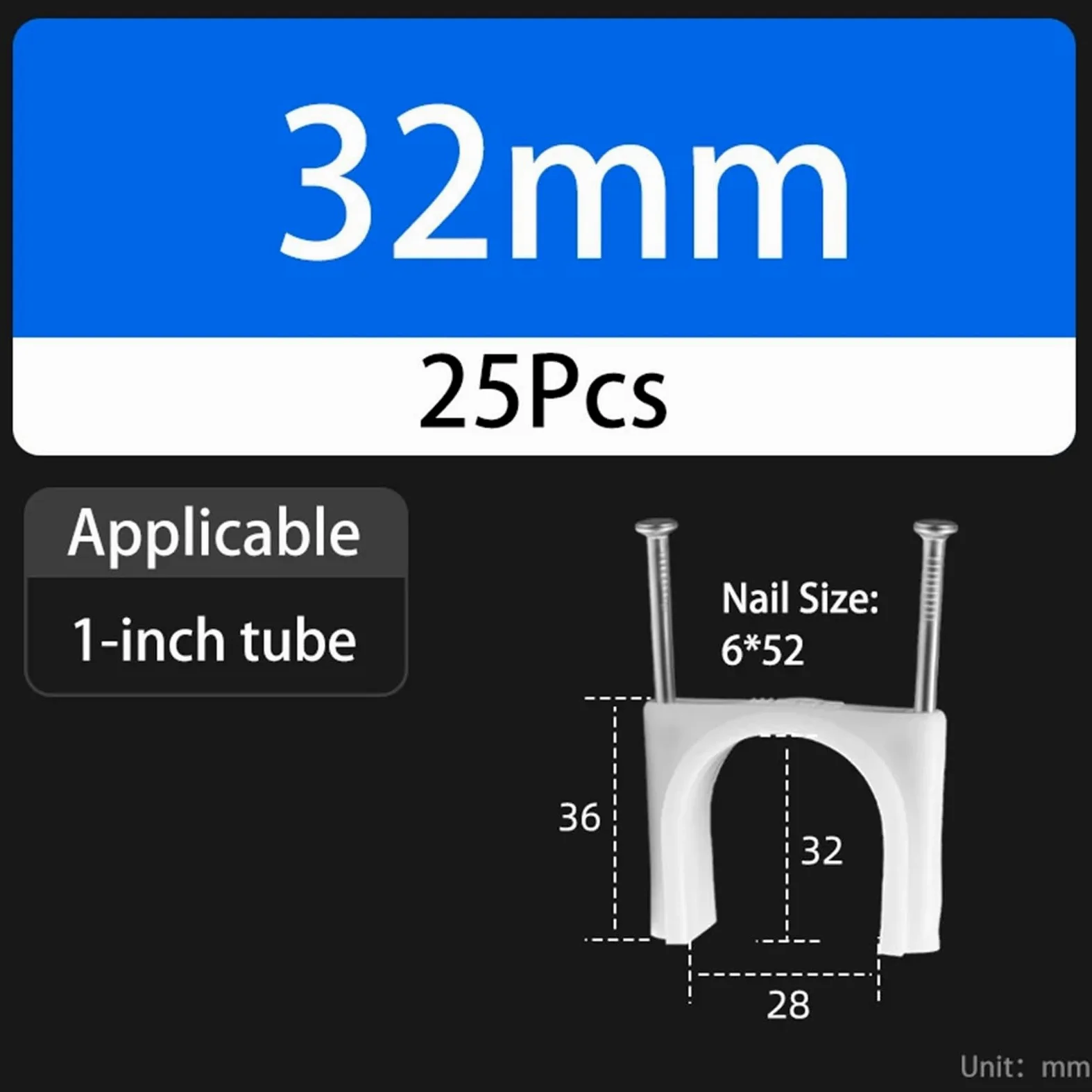 Clip a Muro per Cavi Doppio Chiodo Rotondo Cavo Pinze 30/32/35/40/50mm Gestione Cavo Elettrico Tie Holder Cerchio Pianta Salire Parete Chiodo Nero(32mm)