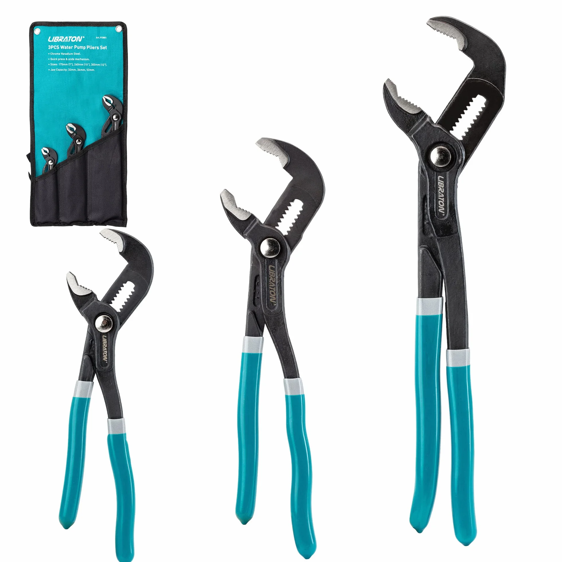 Libraton Set pinze per pompa dell'acqua in acciaio Cr-V 3 pezzi regolazione rapida