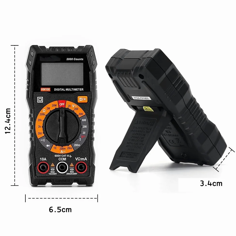 TsoLay Multimetro Digitale, Voltmetro CA CC, Tester di Tensione diodi per Test di continuità con Custodia, Letture Accurate Ohm Volt Amp, per Presa Domestica, Test Batteria per Autoveicoli