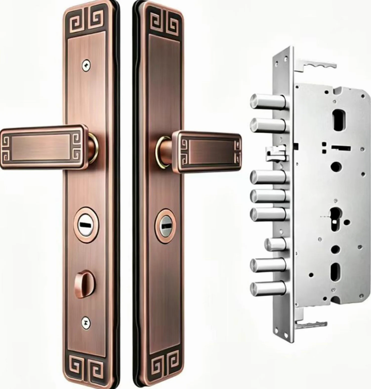 Serratura Antifurto Multipla per Porta D'Ingresso, Set di Serrature per Maniglia Porta D'Ingresso in Bronzo Stile retrò per Porte Residenziali(C+Outside deadbolt)