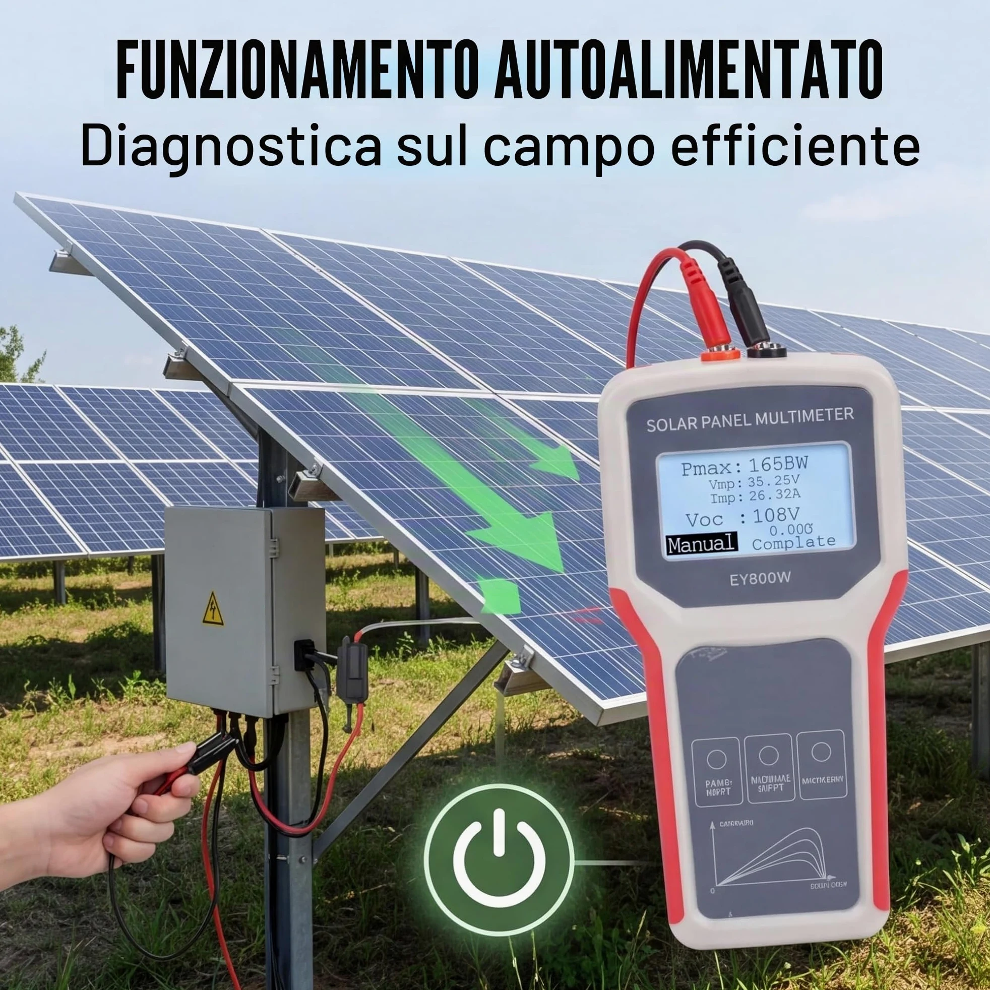 Sxhlseller Tester per Pannelli Solari 5-800 W, 12-60 V 0-35 A MPPT Multimetro Fotovoltaico con Display LCD per la Misurazione Manuale o Automatica della Potenza dei Componenti del Fotovoltaico