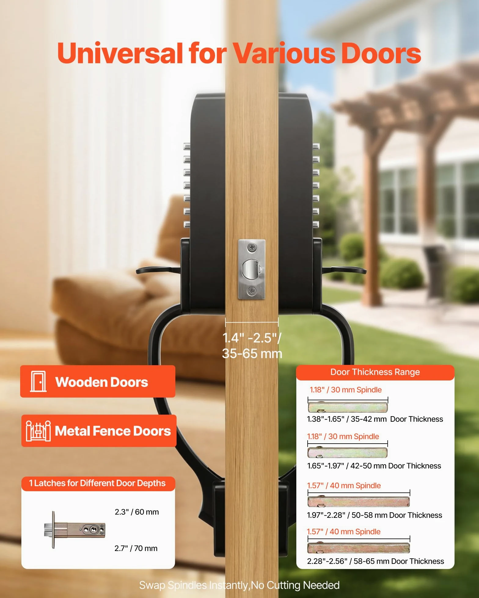 VEVOR Serratura Meccanica a Combinazione per Porte con Tastiera Bifacciale Codice da 4-7 Cifre con Manico, Serratura Senza Chiave a Combinazione Porte d'Ingresso, Giardino, Cancello, Nero