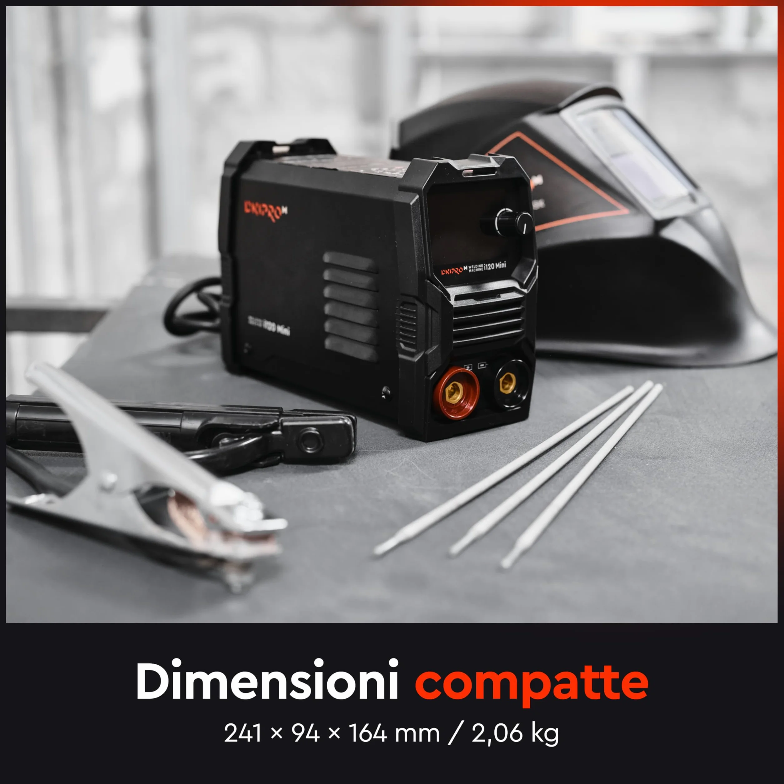 Saldatrice Elettrodo Dnipro-M i120 Mini 120A 230V Inverter con Hot Start ArcForce AntiStick VRD Display LED