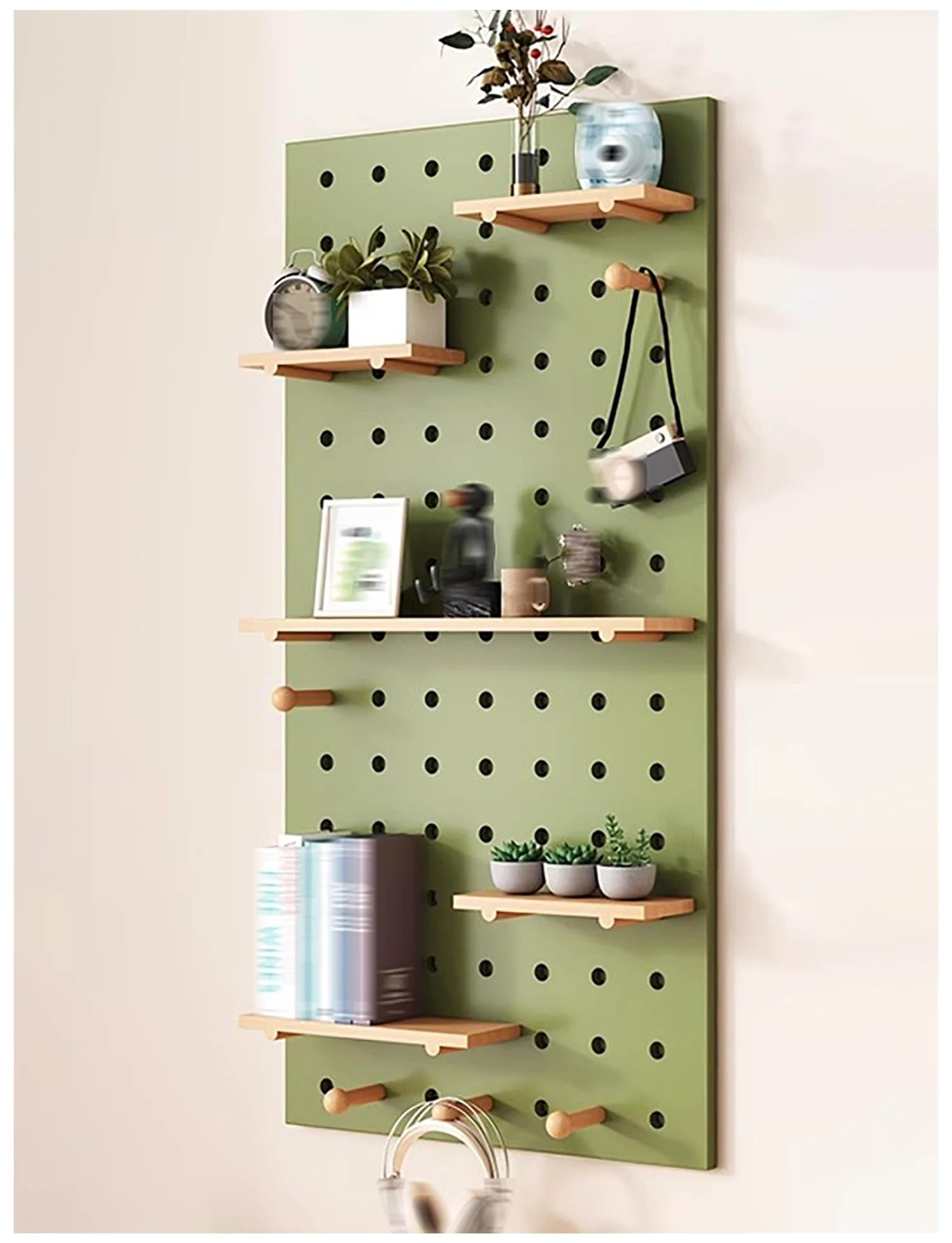 Pannello Forato espandibile in Legno | Kit di Pannelli portaoggetti Personalizzabili con Ganci e Accessori per Ufficio, Garage, Officina | Verde 40x60 cm (15,7x23,6 Pollici)