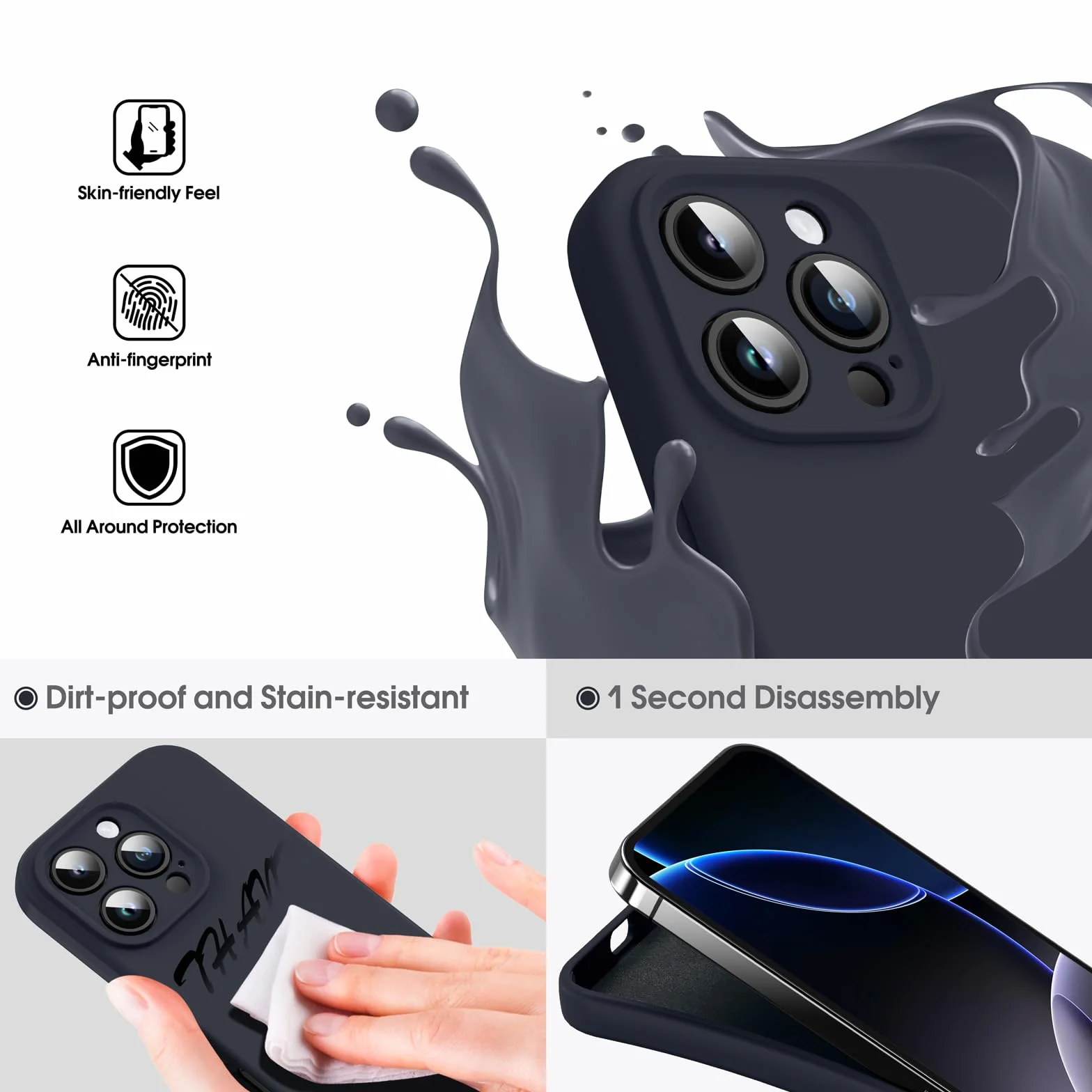 Supdeal Custodia in Silicone Liquido per iPhone 16 Pro Max, [Protezione Fotocamera] [Cover in Microfibra] [Protezione a 4 Strati], Case Ultrasottile e con Presa Comoda, 6,1 Pollice, Nero