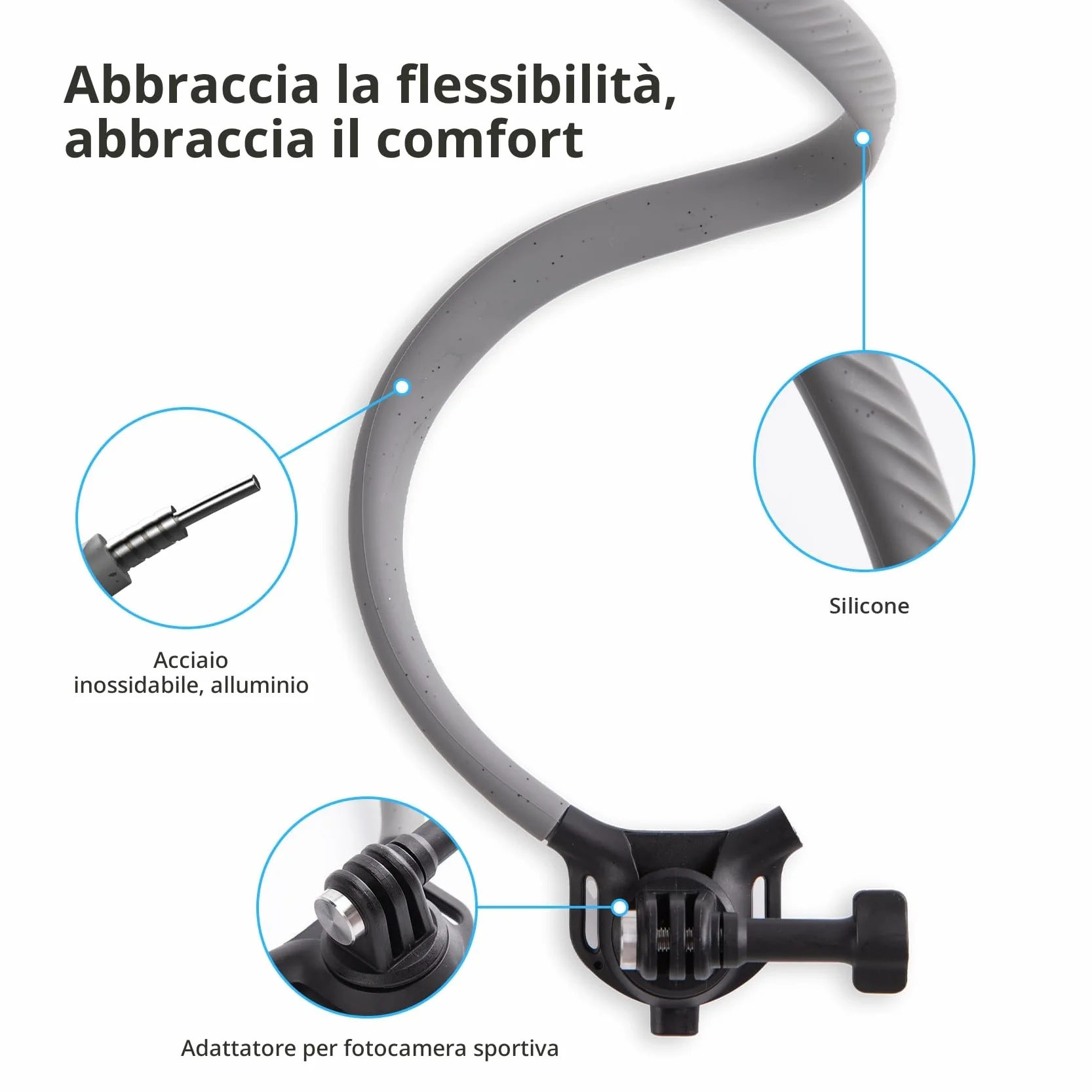PGYTECH CapLock Supporto Collo Montaggio POV Fascia Vivavoce per DJI OSMO 360, Action 6/Pocket 3/4/4P, per GoPro Hero 13/12, Collana Lanyard per Insta360 Ace Pro 2, Accessorio ActionCam