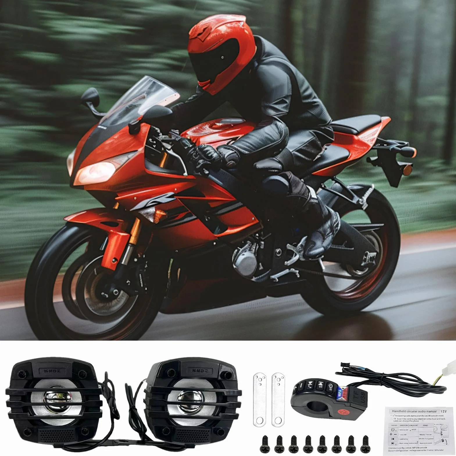 Altoparlanti per moto,stereo per moto - Altoparlanti portatili per montaggio su manubrio Suono - Stereo per moto, amplificatore radio resistente alle intemperie, di amplificazione audio per esterni