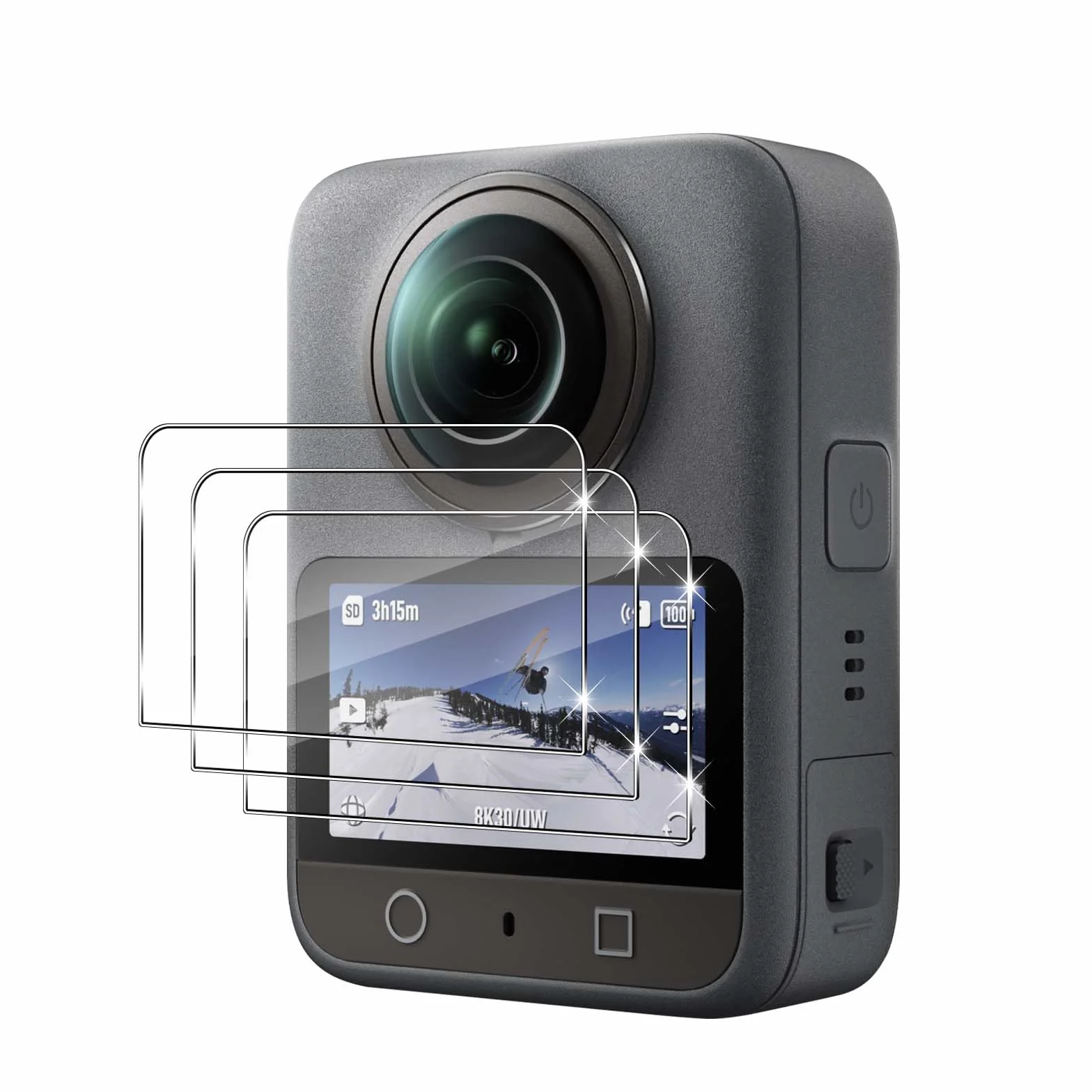 QULLOO Pellicola Vetro Protettiva per DJI Osmo 360 Accessories, Durezza 9H Anti-graffio HD Vetro Temperato Fotocamera Protezione [3 Pezzi]