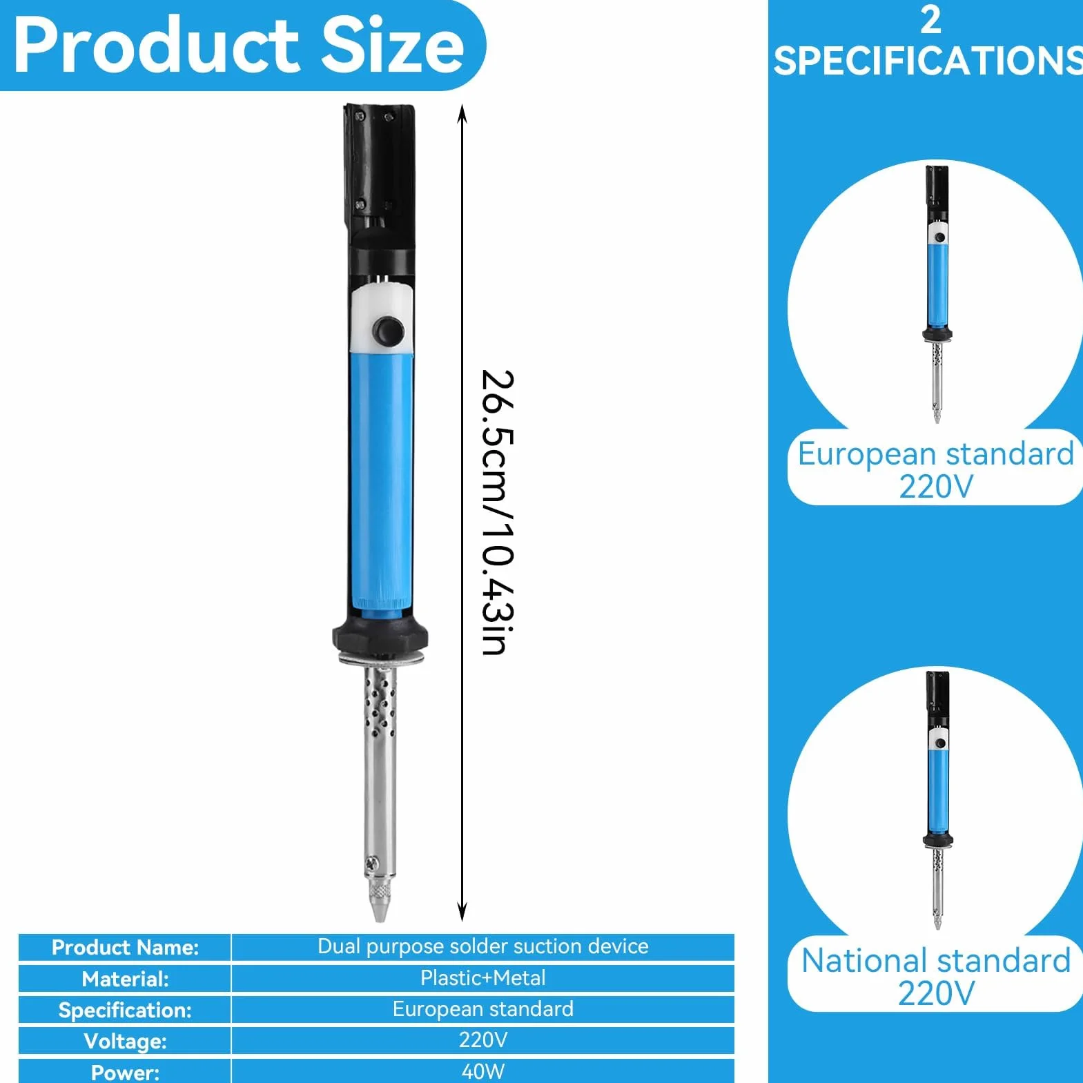 2-in-1 pompa dissaldante elettrica strumento di saldatura maniglia 40W ferro stagno ventosa forte aspirazione dissaldatura accessori per saldatura(io)