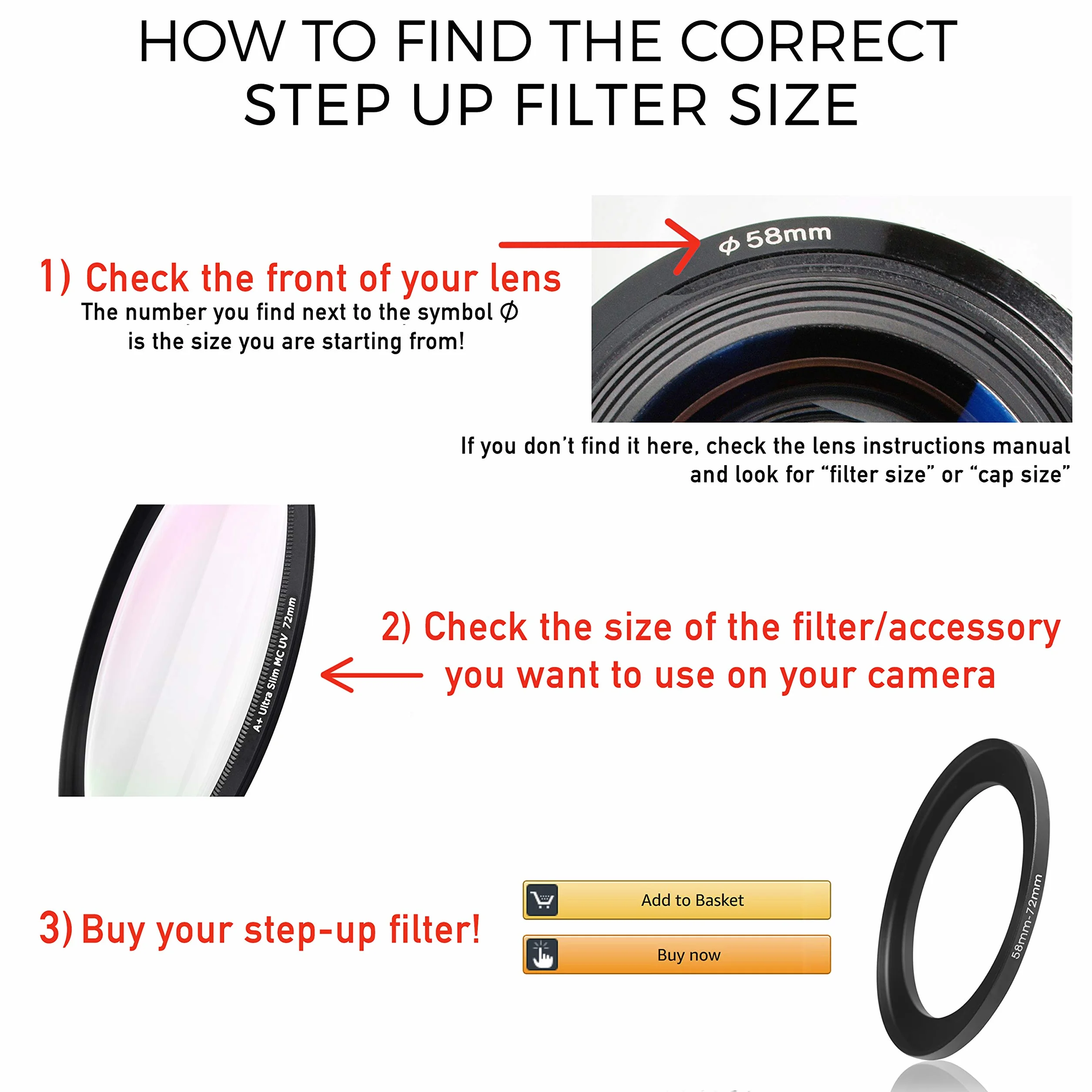 STEP UP Filter Adapter, anello adattatore del filtro, In alluminio fresato a CNC (43mm – 52mm)