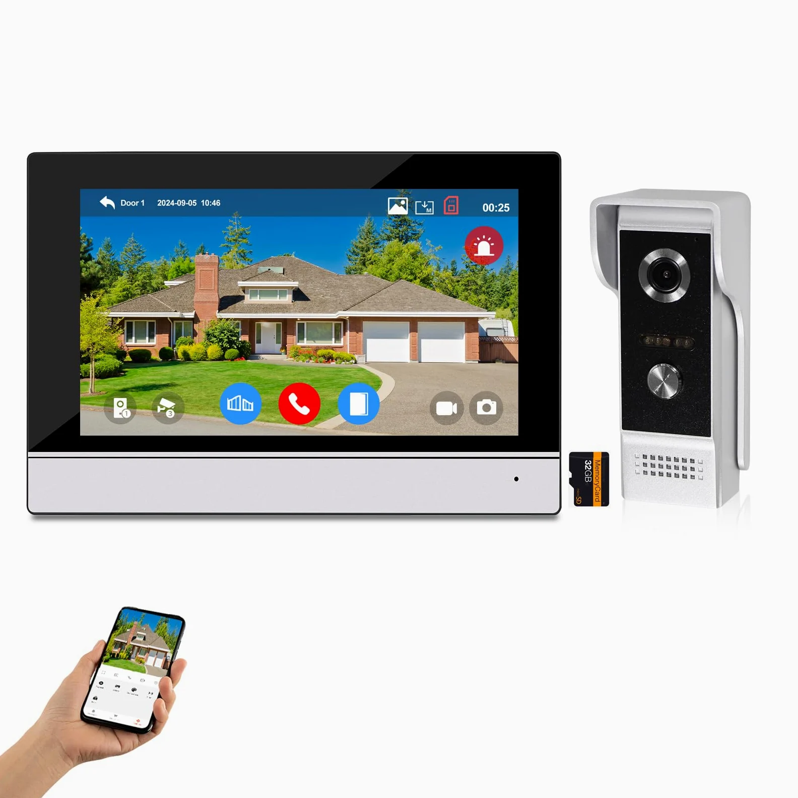 Tuya Sistema Campanello Video WiFi con Cavo,Videocamera da 7 pollici con Monitor 1080HD IR Visione Notturna per Casa Ufficio in Villa