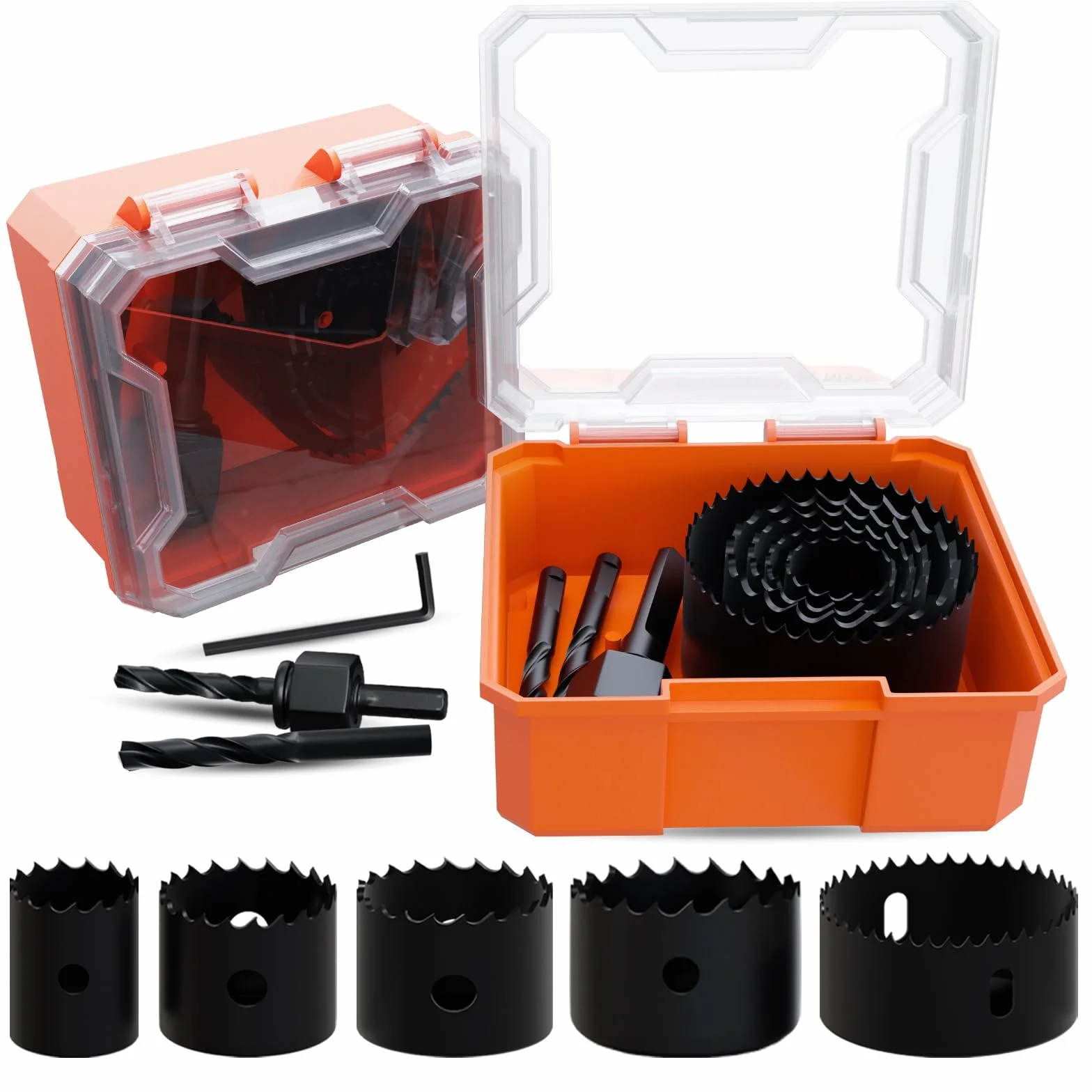 Set sega a tazza bi-metallo 9 pezzi 25-51mm per legno cartongesso plastica con mandrino e chiave esagonale