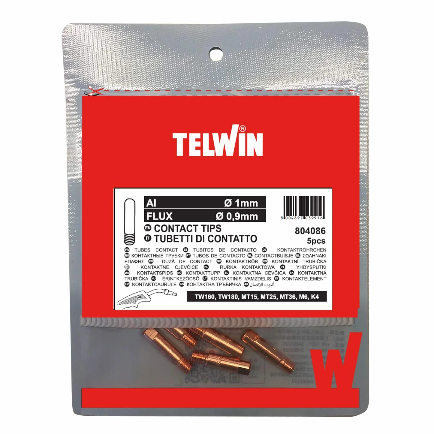 Telwin Tubetti di Contatto Ø 1,0 mm MIG/MAG, Set 5 Pezzi, Aluminium-Flux, Ricambi Consumabili
