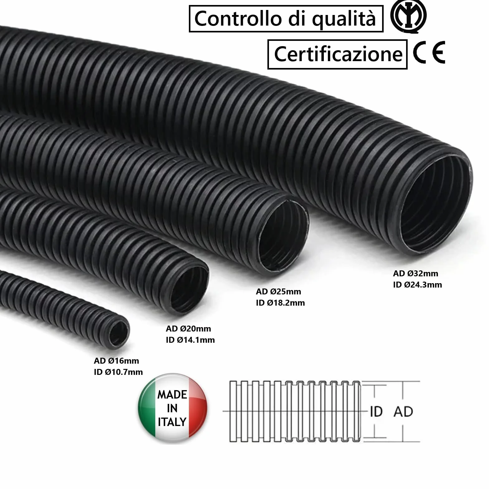 Tubo Corrugato Nero Diametro 20 mm 50M Flessibile Autoestinguente Resistente Pieghevole per Impianti Elettrici Passaggio e Protezione Cavi