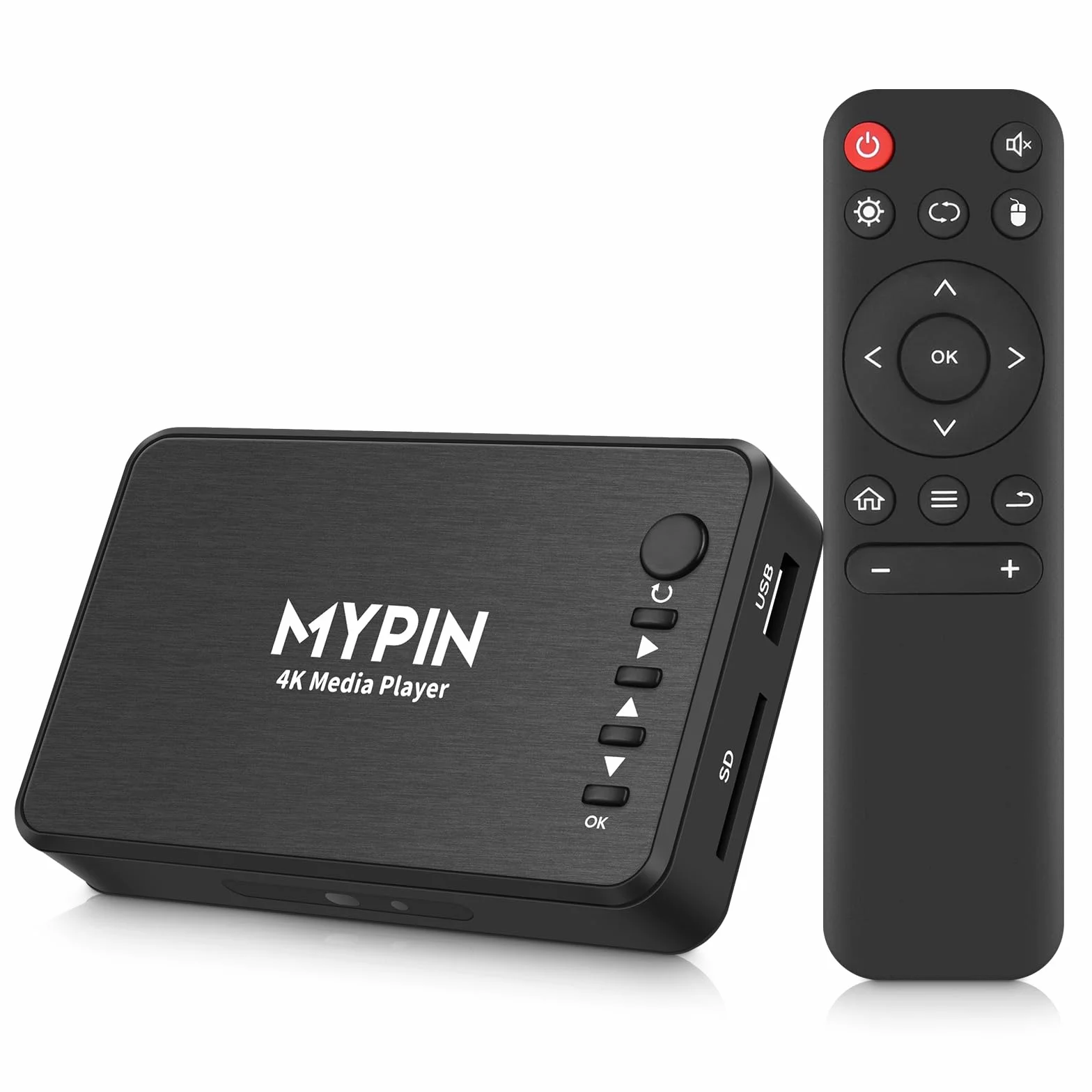 MYPIN - Lettore multimediale 4K, lettore multimediale HDMI per lettura USB / scheda SD con uscita HD HDMI/AV/VGA per RMVB/MKV/JPEG ecc. con telecomando