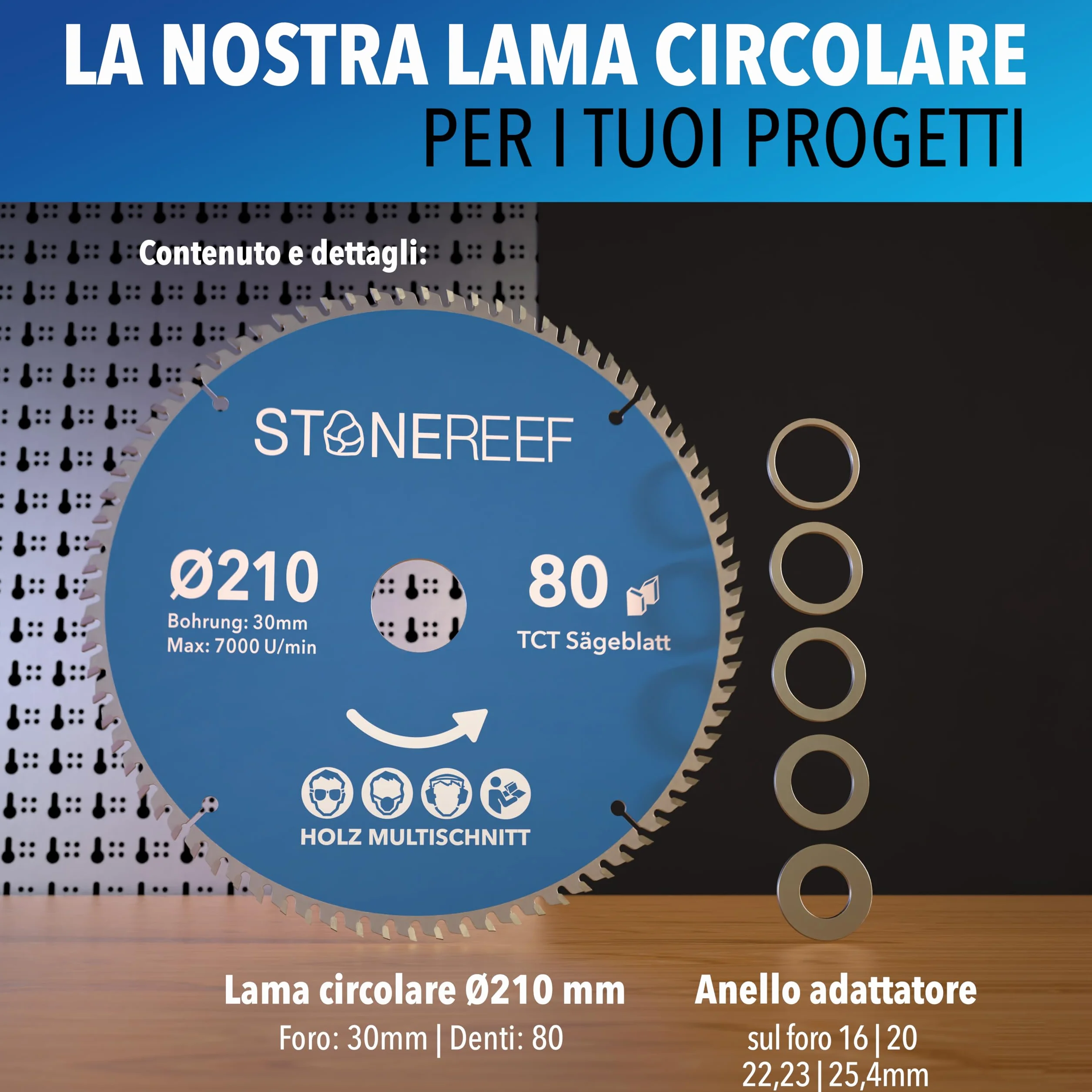 Lama per sega circolare 210x30 mm Bosch Makita compatibile smerigliatrice angolare legno