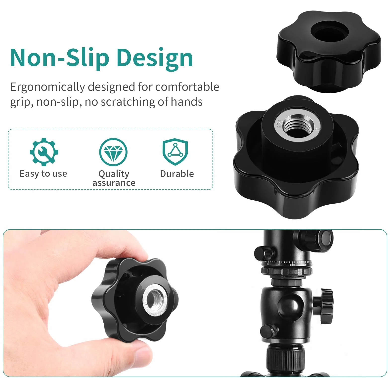 Manopole a Stella M10 48# 6pcs Manopola Passante Testa Esagonale Filettata Femmina in Plastica Nera