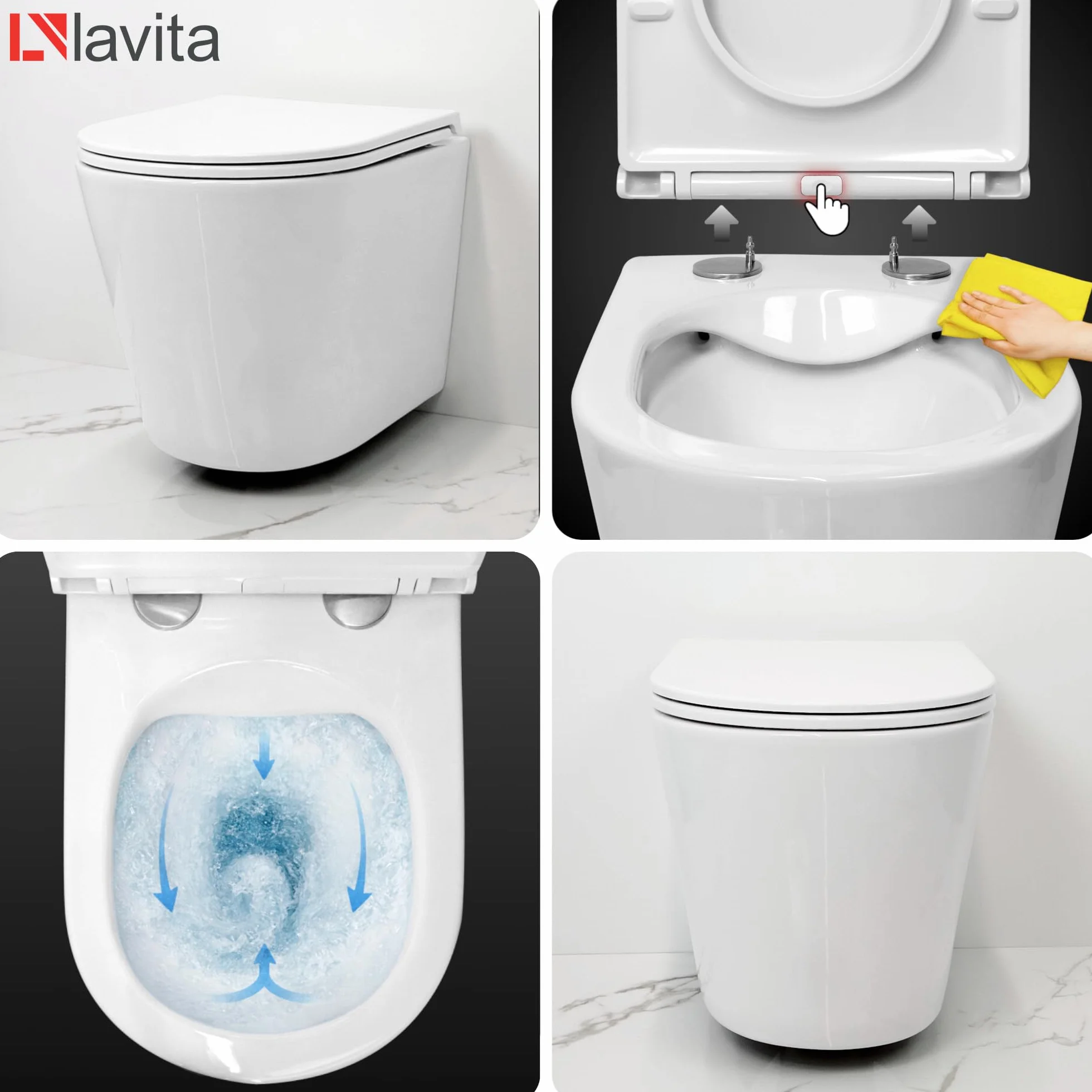 Lavita LAV 101 LAV 200.1.2 Set WC sospeso a parete 40cm fondo profondo GALVE Bianco senza brida Piastra comando Cromato
