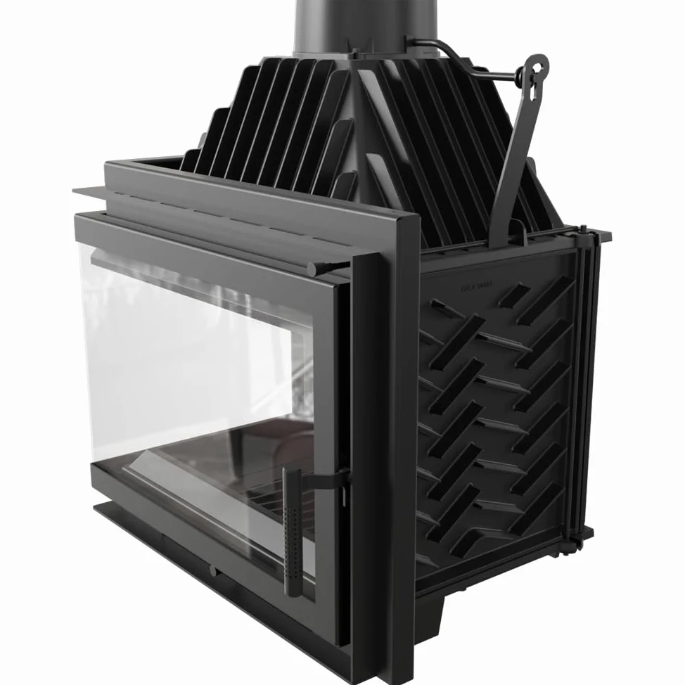 KRATKI Inserto per camino in acciaio a legna SIMPLE 15 kW Ø200 sinistro A | Acciaio nero, efficienza 80,2%, classe A. Ecodesign.; combustione efficiente; basse emissioni; calore uniforme; 200fi Set