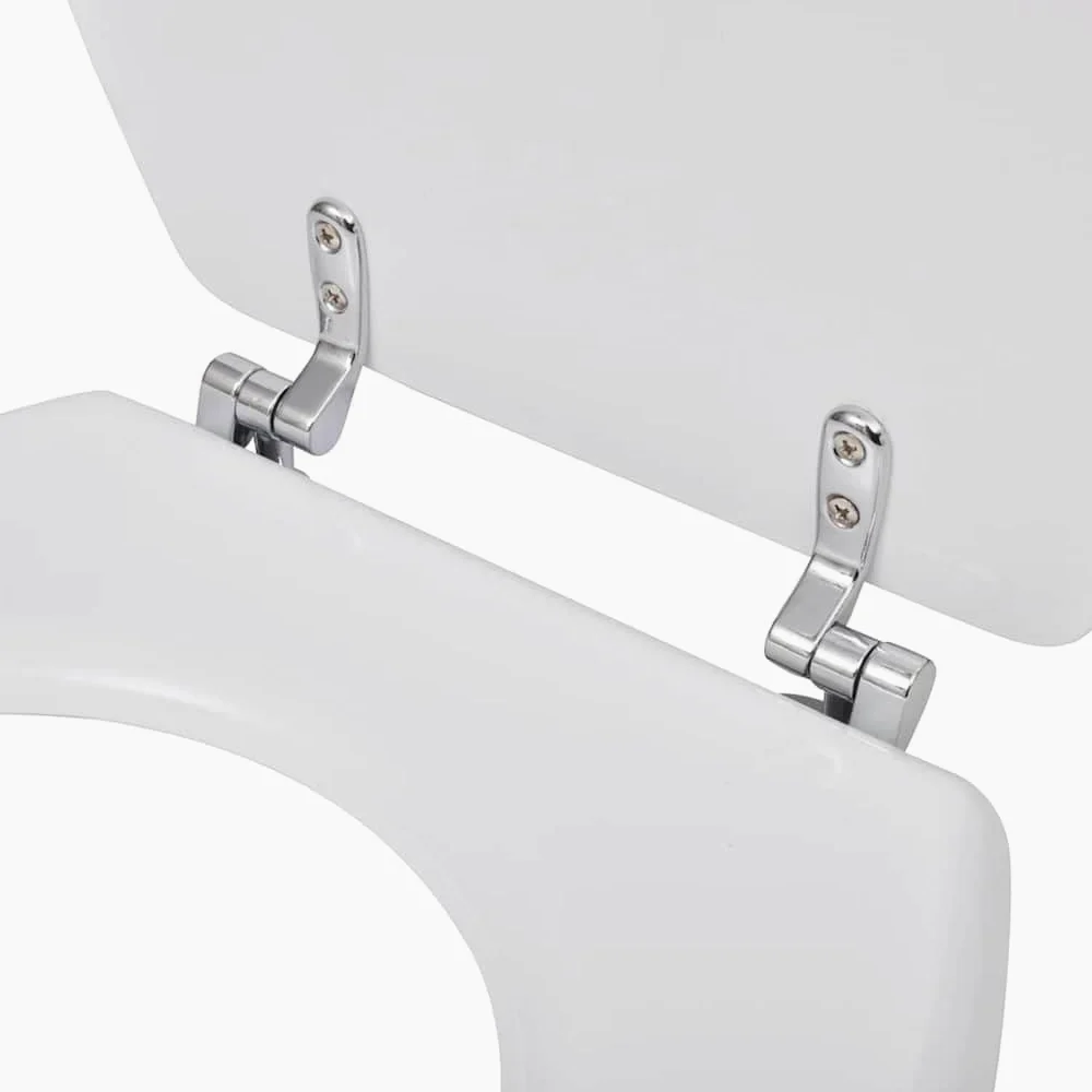 Sedile WC in MDF, bianco, confezione da 2 | Cerniere extra forti in zinco cromato, regolabili da 12 a 20 cm, facili da pulire, per famiglie e alberghi