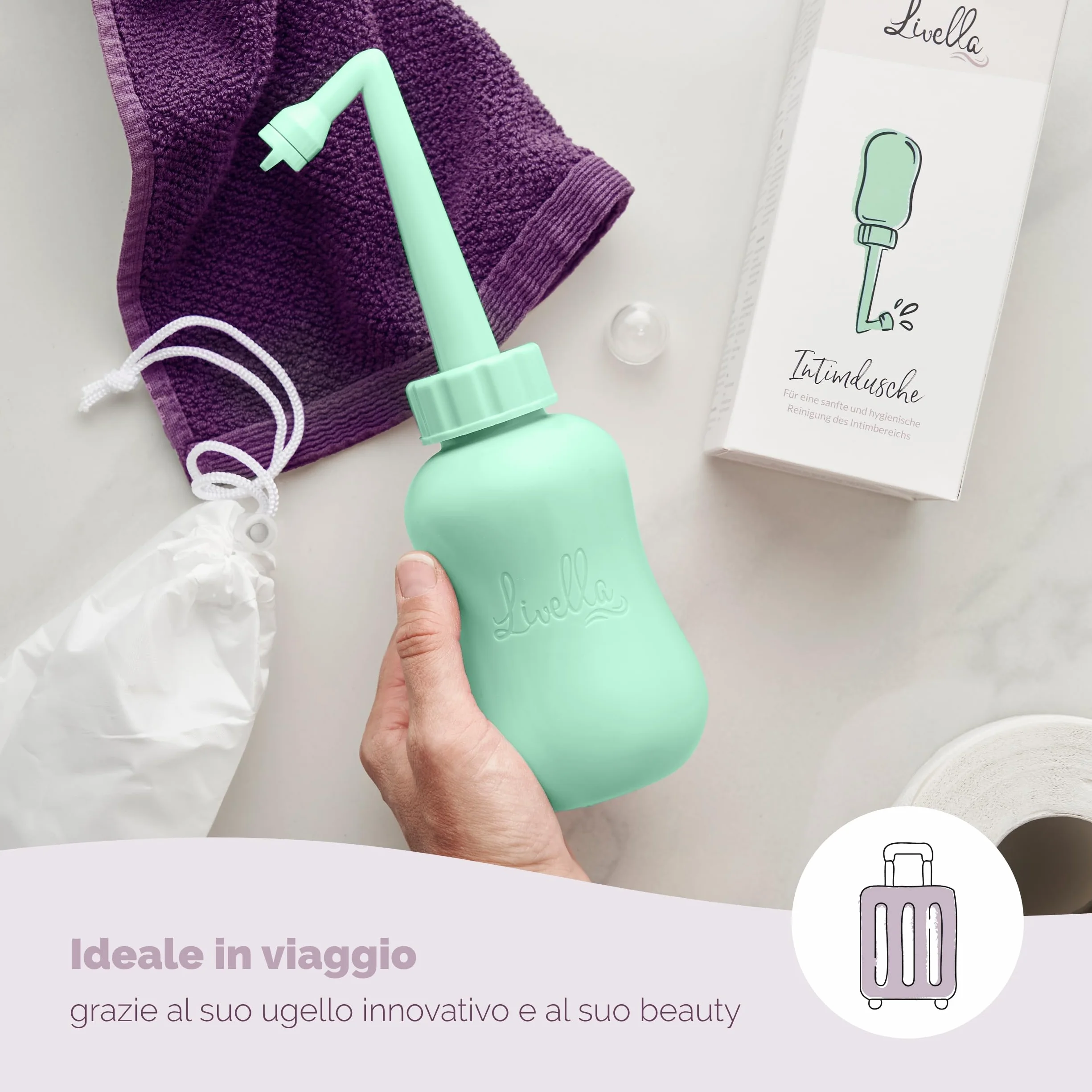 Livella Spruzzatore portatile per bidet, doccetta per lavaggio perineale e anale, igiene intima post-partum