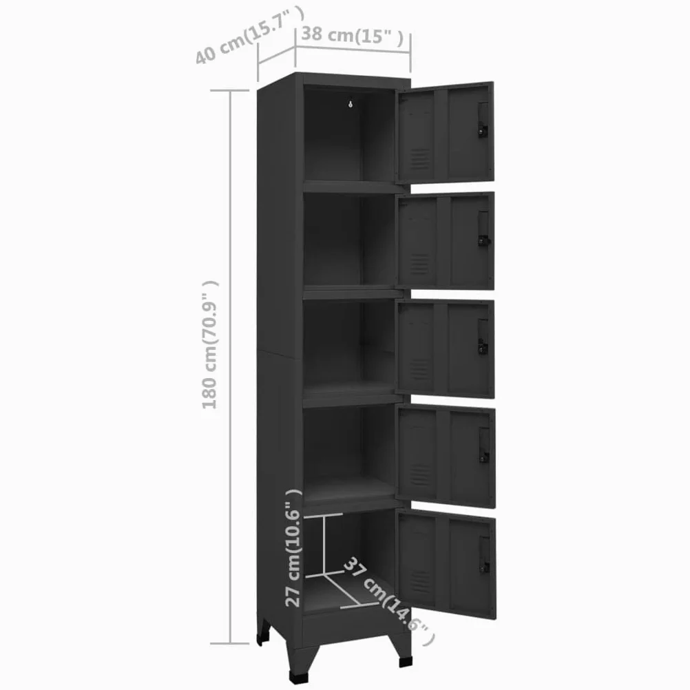 Armadietto in acciaio antracite, 38 x 40 x 180 cm | Armadietto in metallo robusto per ufficio o home office. Con 5 scomparti per organizzare in modo sicuro gli oggetti personali