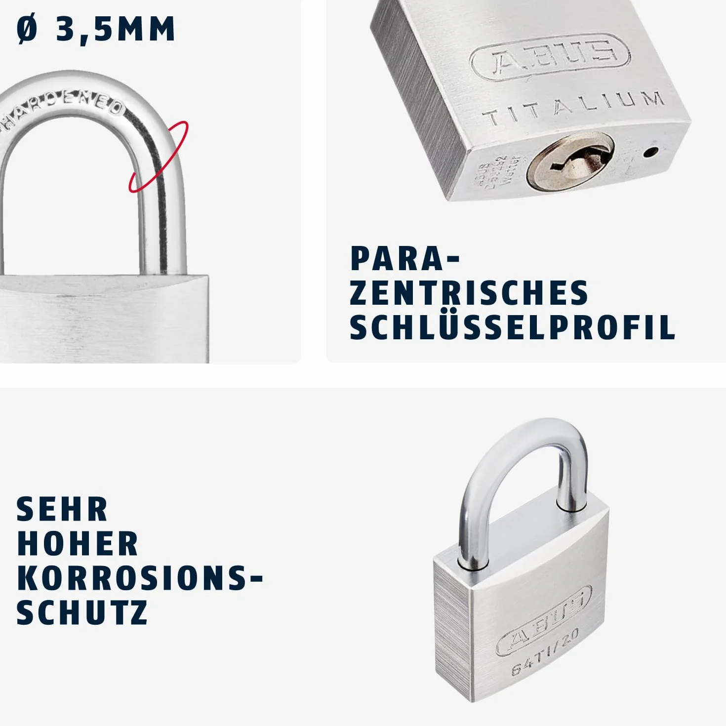 ABUS Lucchetto Titalium 64TI/20 - Set da 2, Chiusura Uguale - Corpo in Alluminio Speciale - Arco in Acciaio Temprato - Livello di Sicurezza ABUS 3 - Argento