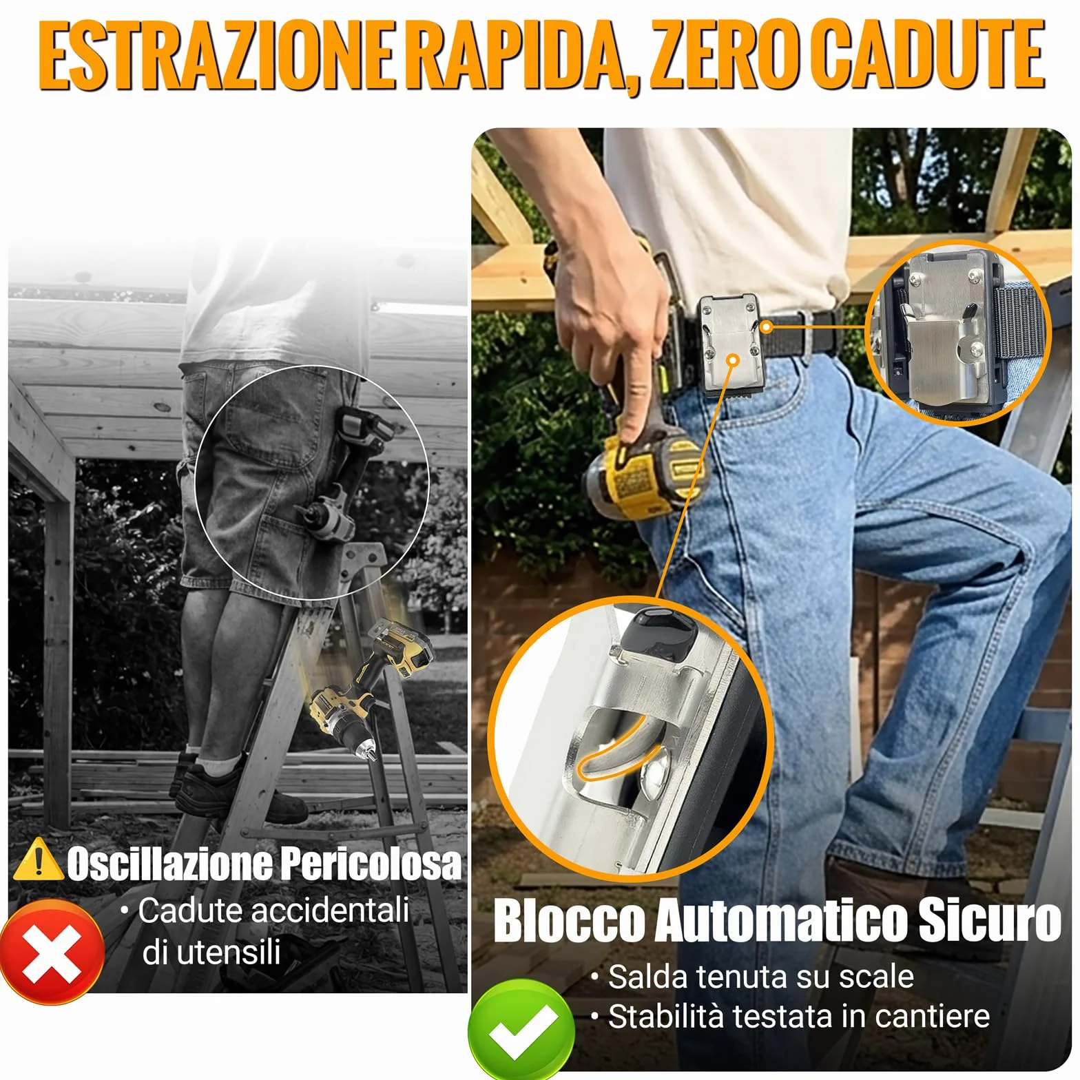 Porta Attrezzi da Cintura in Acciaio Inossidabile 304, Supporto Clip-on per Trapani Senza Fili e Avvitatori