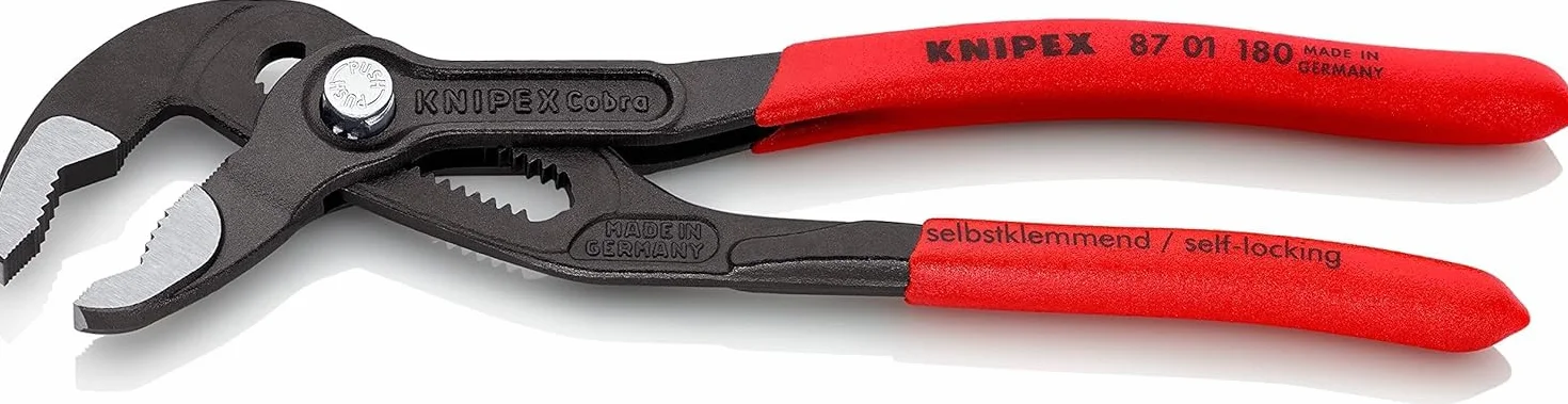 KNIPEX Cobra Pinza regolabile di nuova generazione per tubi e dadi bonderizzata grigia Rivestiti in resina sintetica antiscivolo 180 mm, 87 01 180